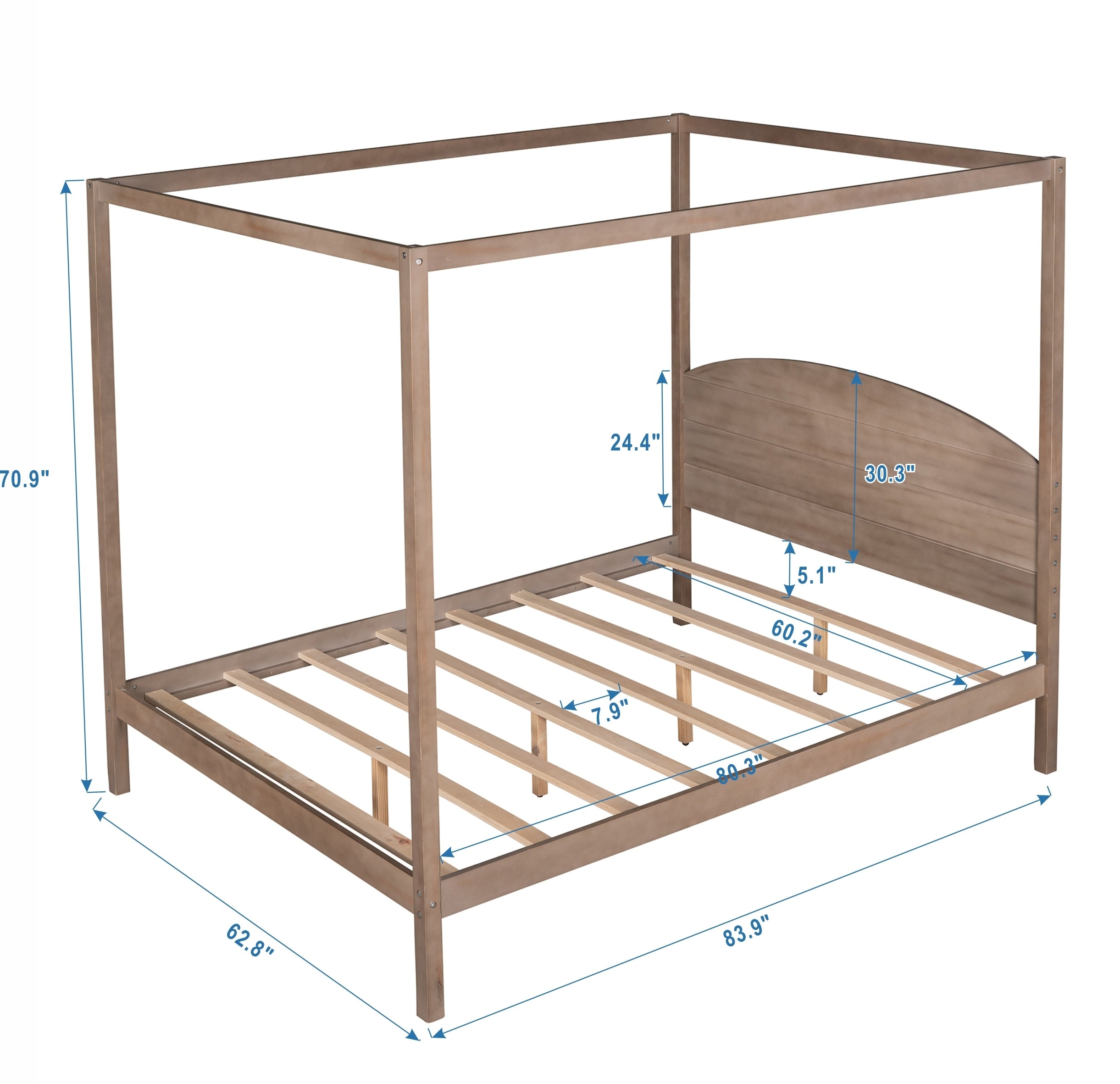 Queen Size Canopy Platform Bed with Headboard and Support Legs,Brown Wash - Atlantic Fine Furniture Inc