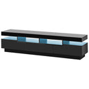 On-Trend TV Stand with 4 Open Shelves, Modern High Gloss Entertainment Center for 75 Inch TV, Universal TV Storage Cabinet with 16-color RGB LED Color Changing Lights, Black - Atlantic Fine Furniture Inc