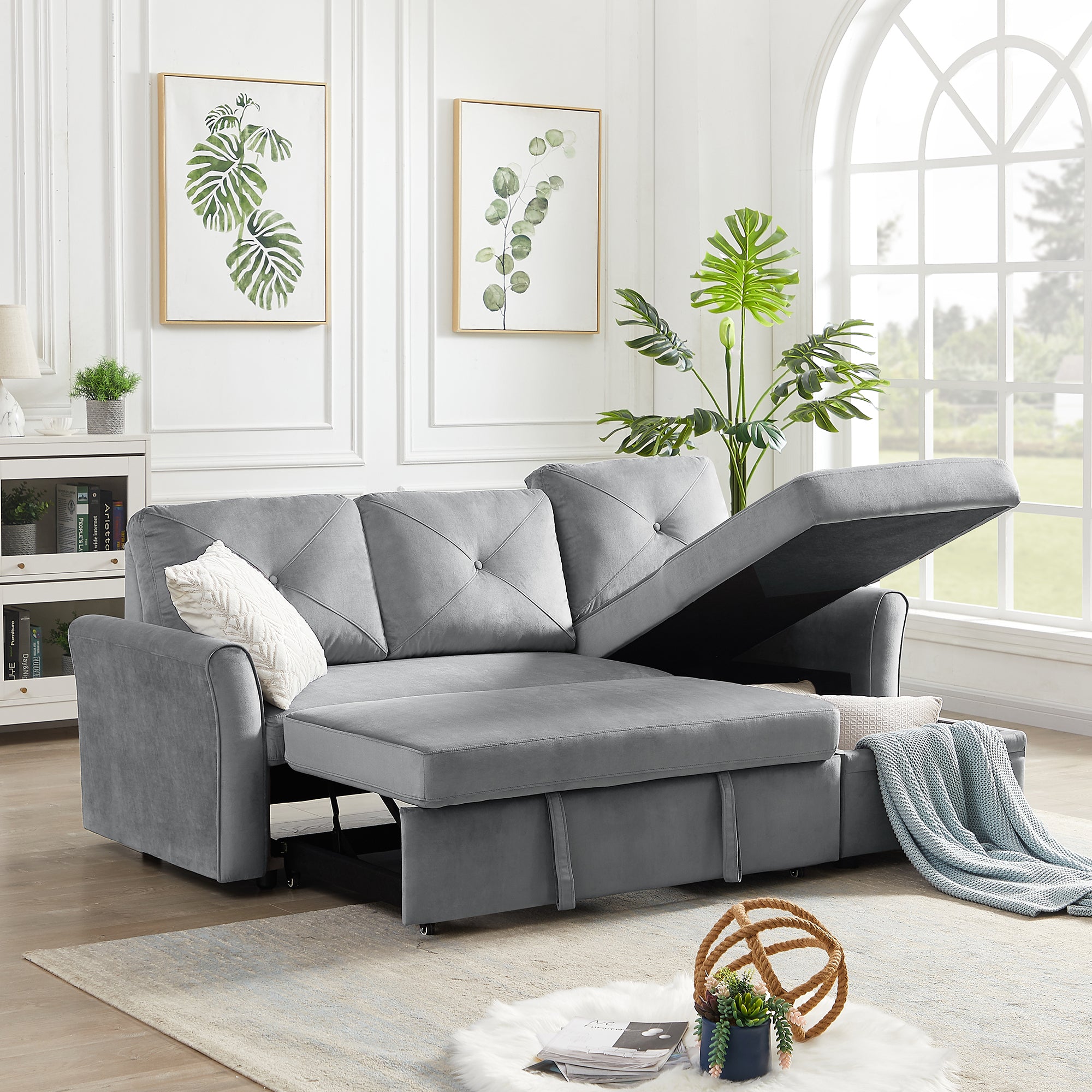 Orisfur. 83" Pull Out Sleeper Sofa Reversible L-Shape 3 Seat Sectional Couch with Storage for Living Room Furniture Set - Atlantic Fine Furniture Inc