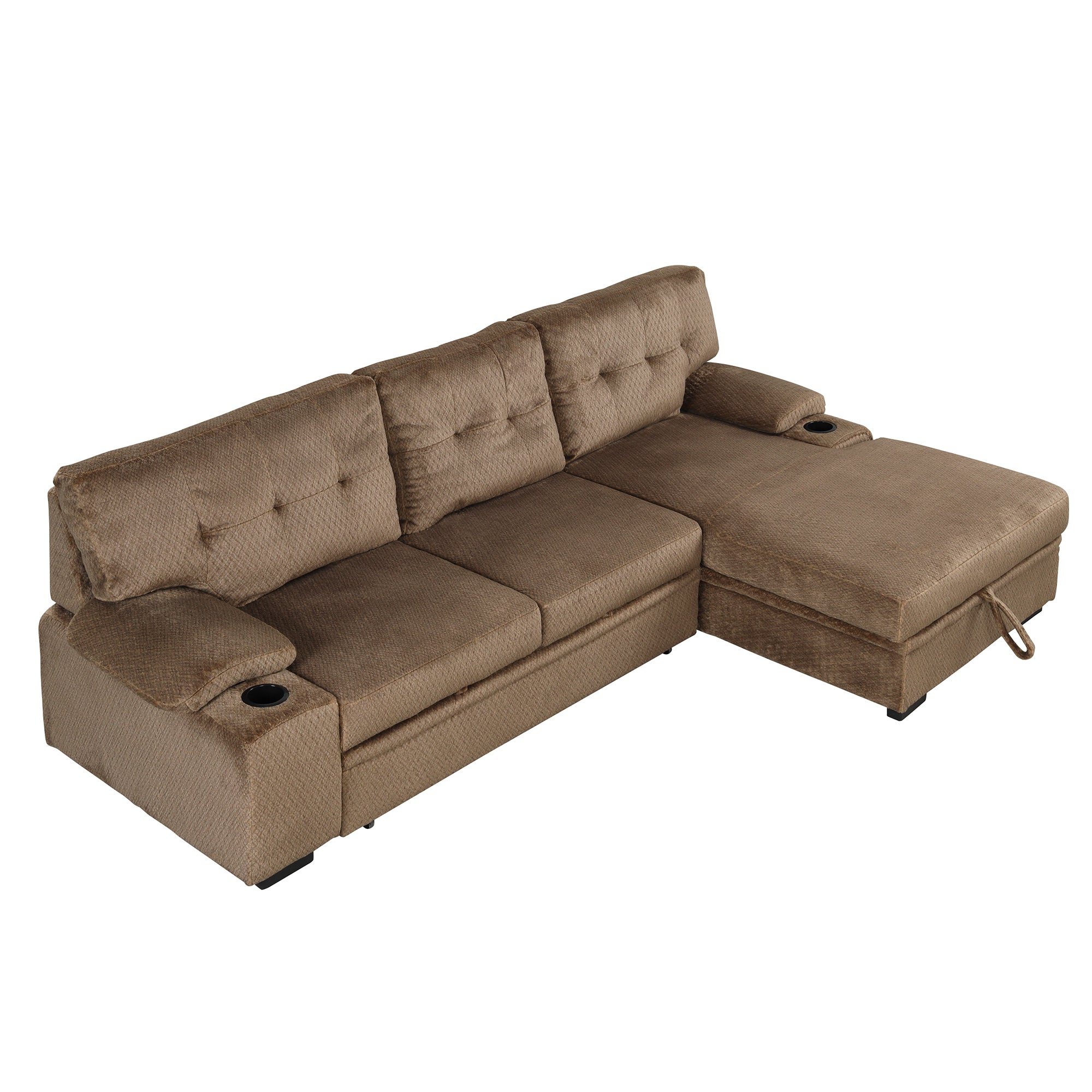 Orisfur. Modern Padded Upholstered Sofa Bed Sleeper Sectional Sofa with Storage Chaise and Cup Holder for Living Room Furniture Set - Atlantic Fine Furniture Inc