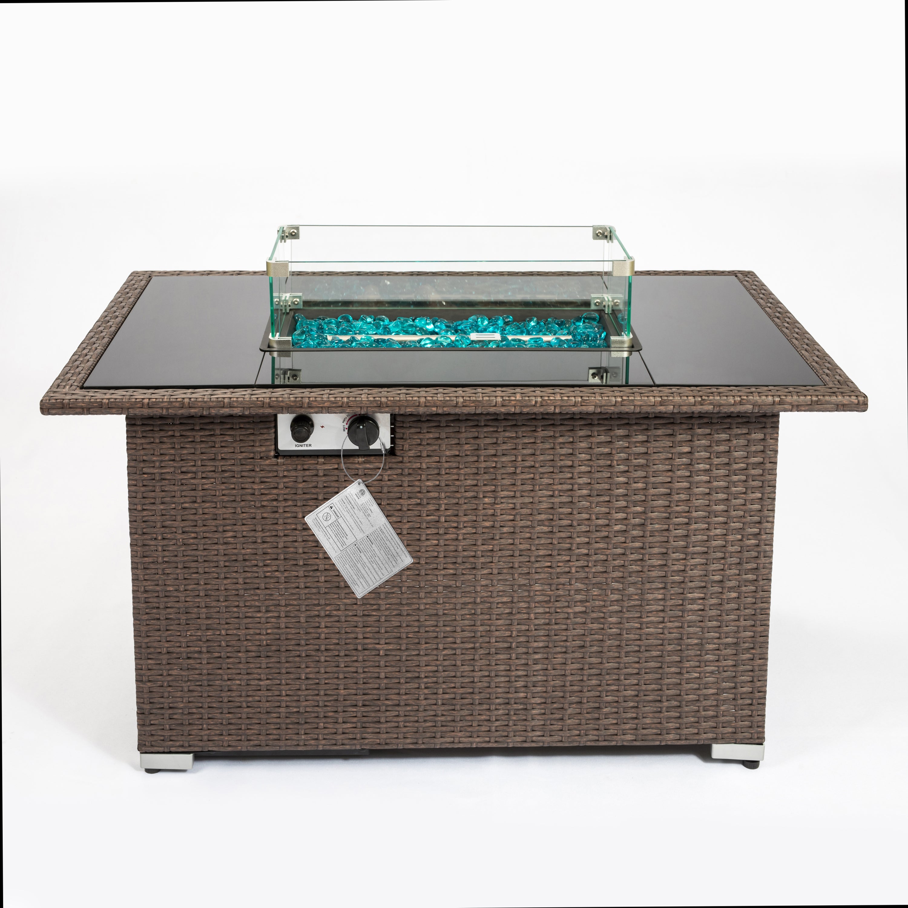 Outdoor 44" Propane Fire pit Table Rectangle 50,000 BTU with 8mm Tempered Glass Tabletop & Blue Stone& Steel table lid &Table waterproof dusty Cover ,ETL Certification (Brown) - Atlantic Fine Furniture Inc