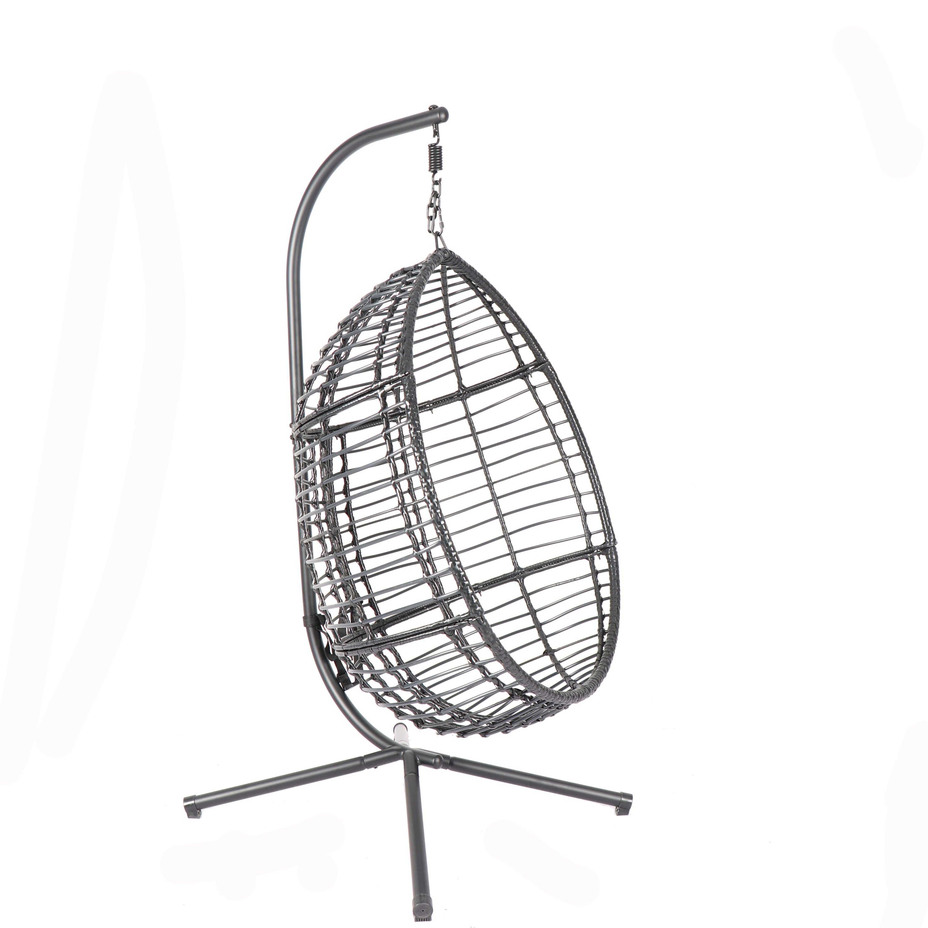 Egg Swing Chair with Stand, 300 LBS Capacity, With Comfortable Cushion, 37.4x37.4x76.77 (Grey) - Atlantic Fine Furniture Inc