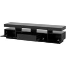 On-Trend TV Stand with 4 Open Shelves, Modern High Gloss Entertainment Center for 75 Inch TV, Universal TV Storage Cabinet with 16-color RGB LED Color Changing Lights, Black - Atlantic Fine Furniture Inc