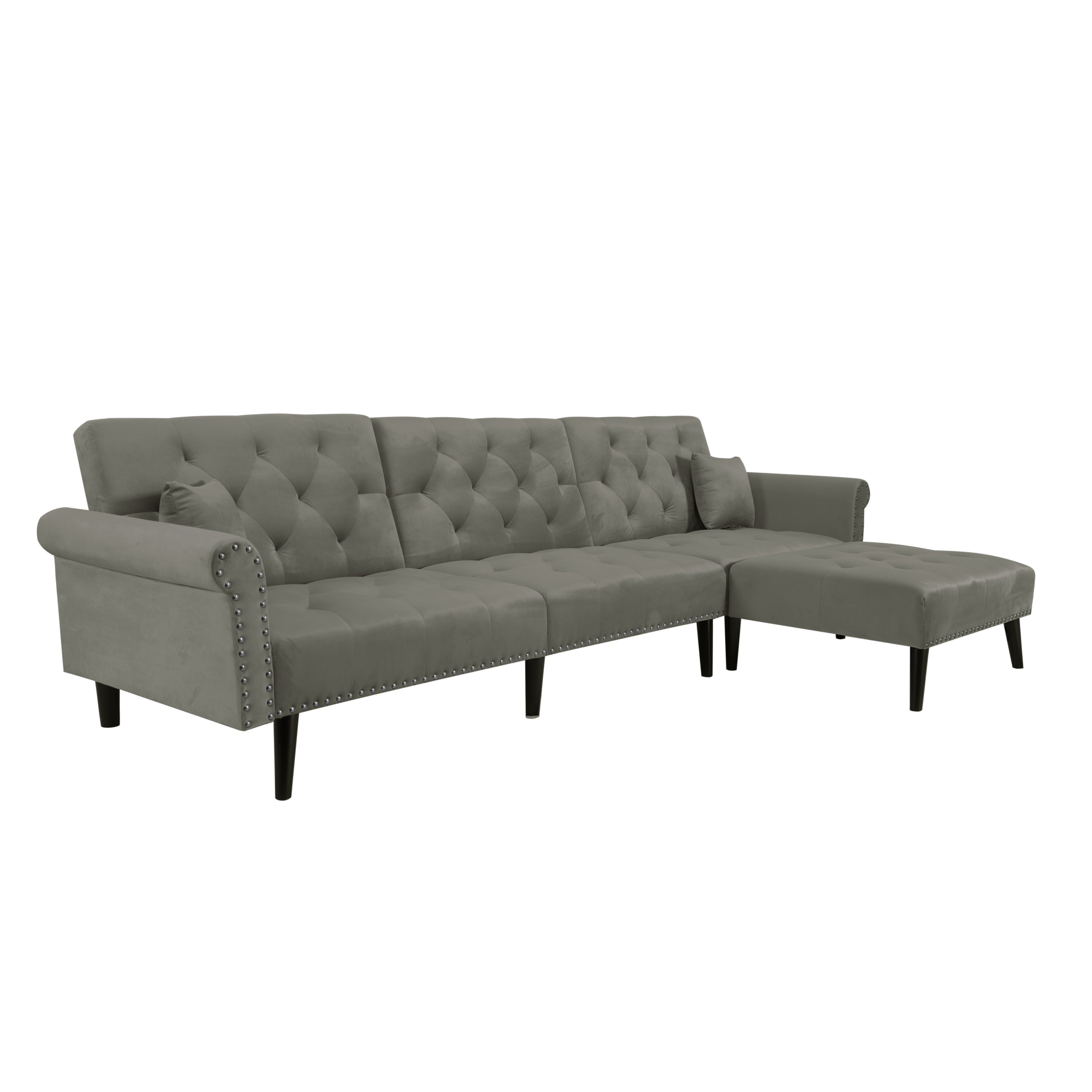 Convertible Sofa bed sleeper Light Grey velvet(W223S00002、W223S00708、W223S00870) - Atlantic Fine Furniture Inc