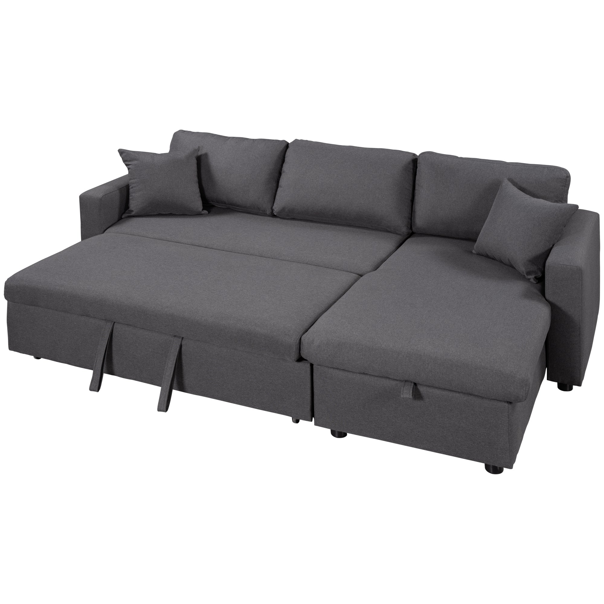 U_STYLE Upholstery Sleeper Sectional Sofa Grey with Storage Space, 2 Tossing Cushions - Atlantic Fine Furniture Inc