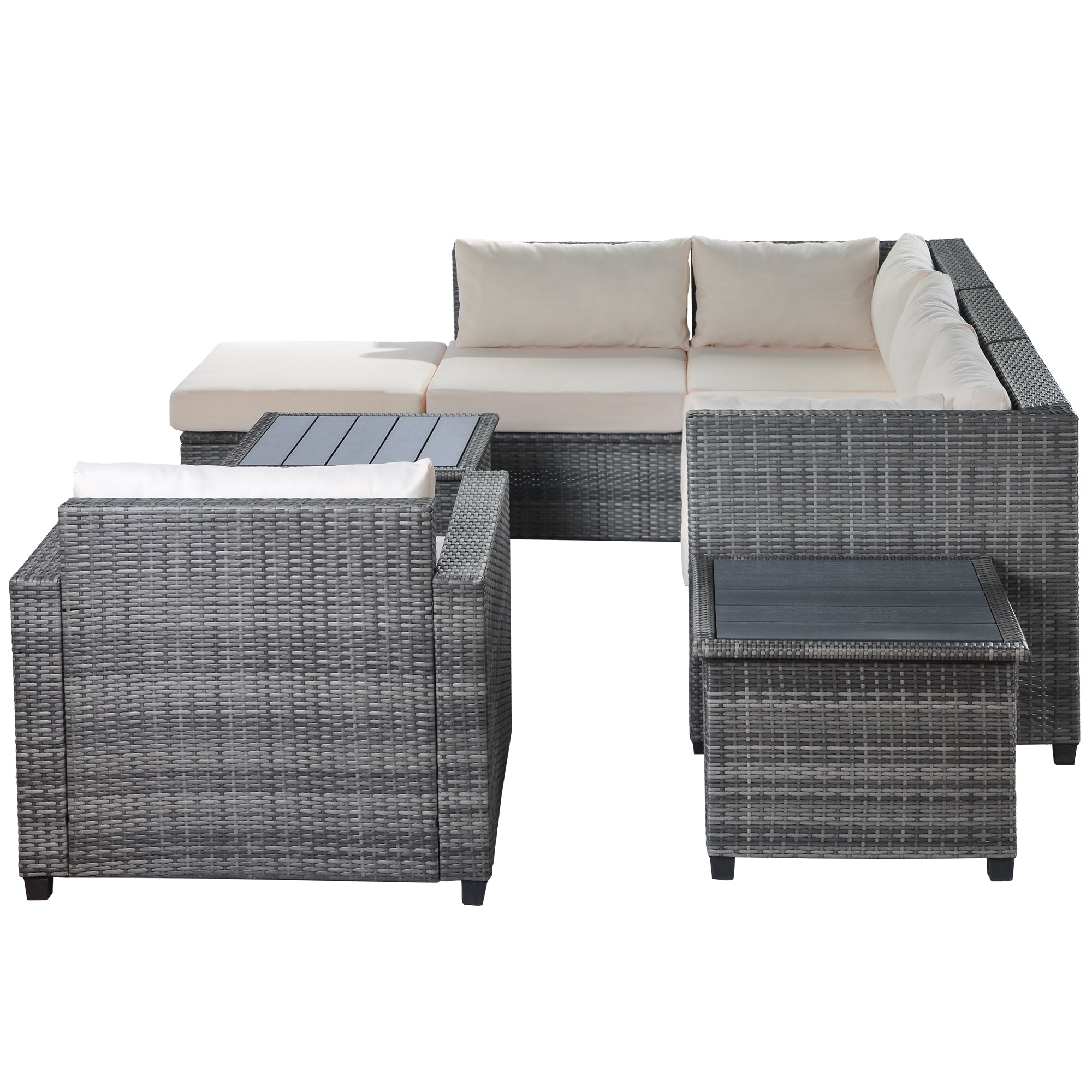U_Style 8 Piece Rattan Sectional Seating Group with Cushions, Patio Furniture Sets, Outdoor Wicker Sectional - Atlantic Fine Furniture Inc