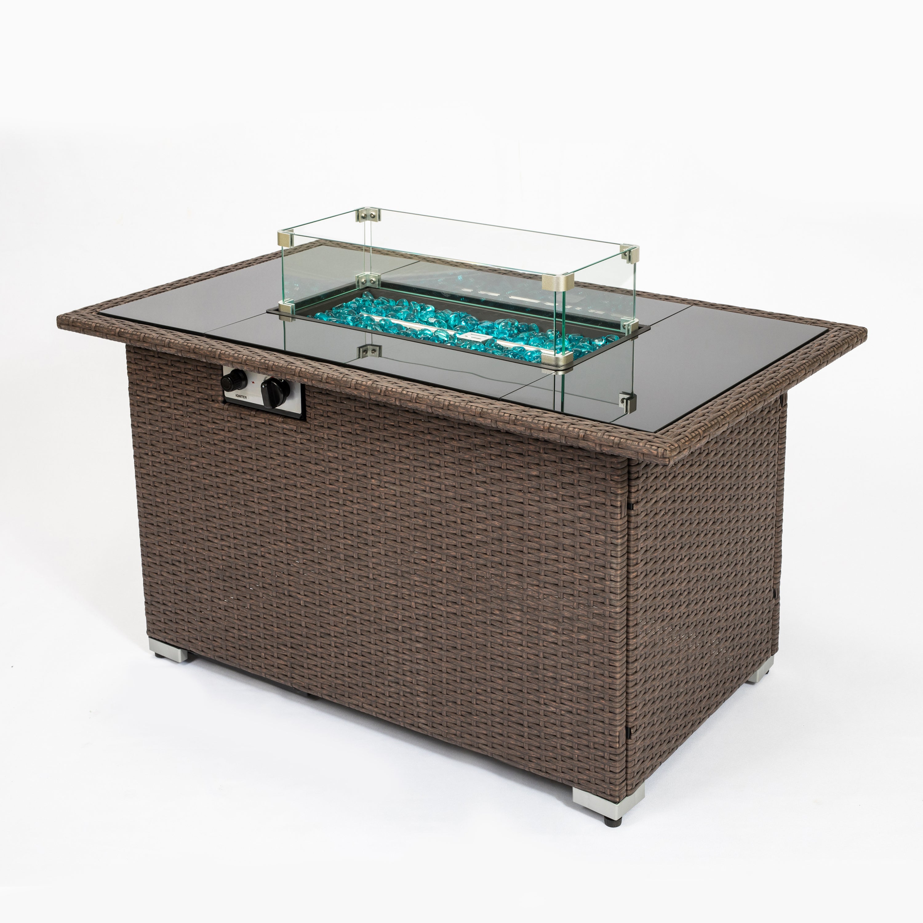 Outdoor 44" Propane Fire pit Table Rectangle 50,000 BTU with 8mm Tempered Glass Tabletop & Blue Stone& Steel table lid &Table waterproof dusty Cover ,ETL Certification (Brown) - Atlantic Fine Furniture Inc