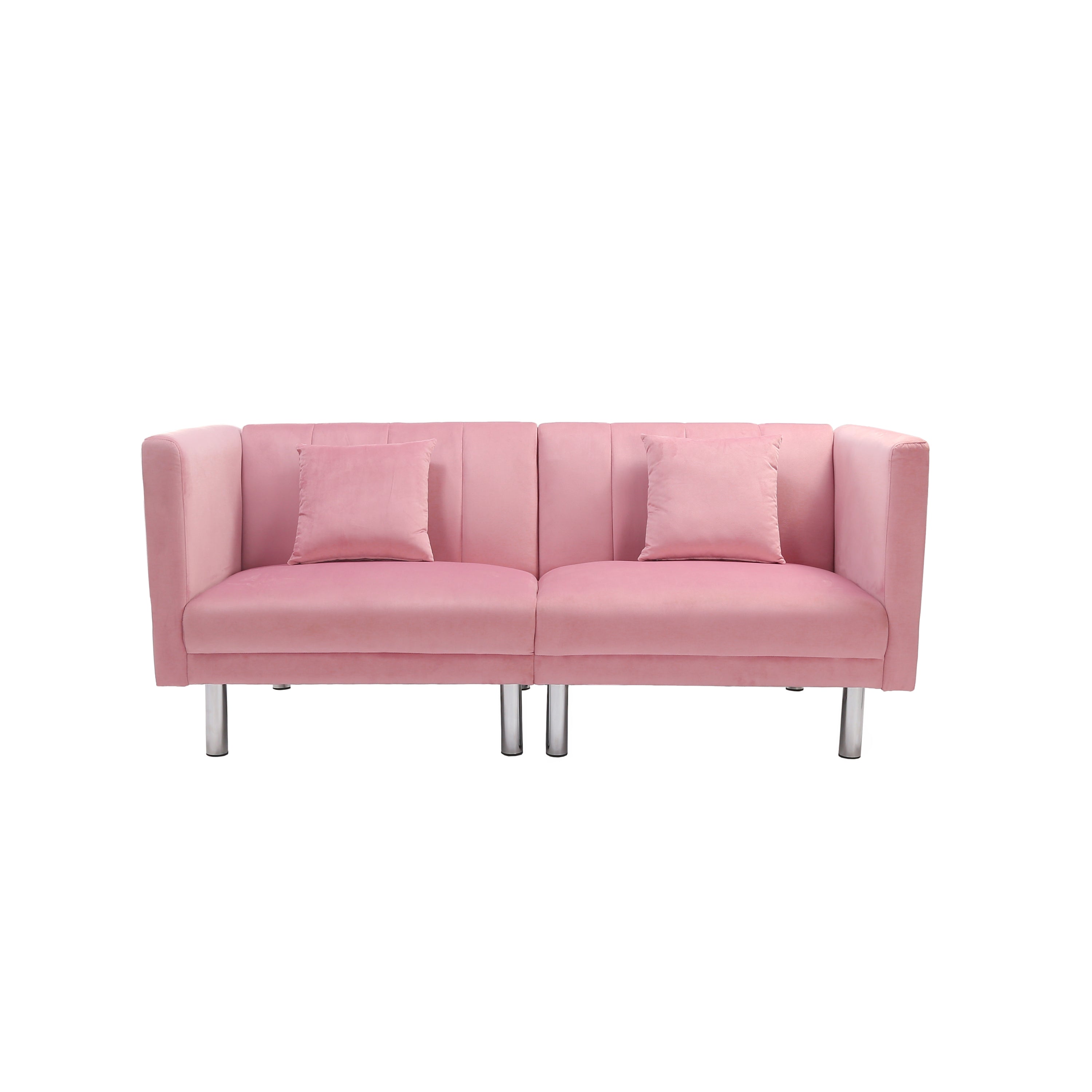 FUTON SOFA SLEEPER PINK VELVET METAL LEGS(W223S01330) - Atlantic Fine Furniture Inc