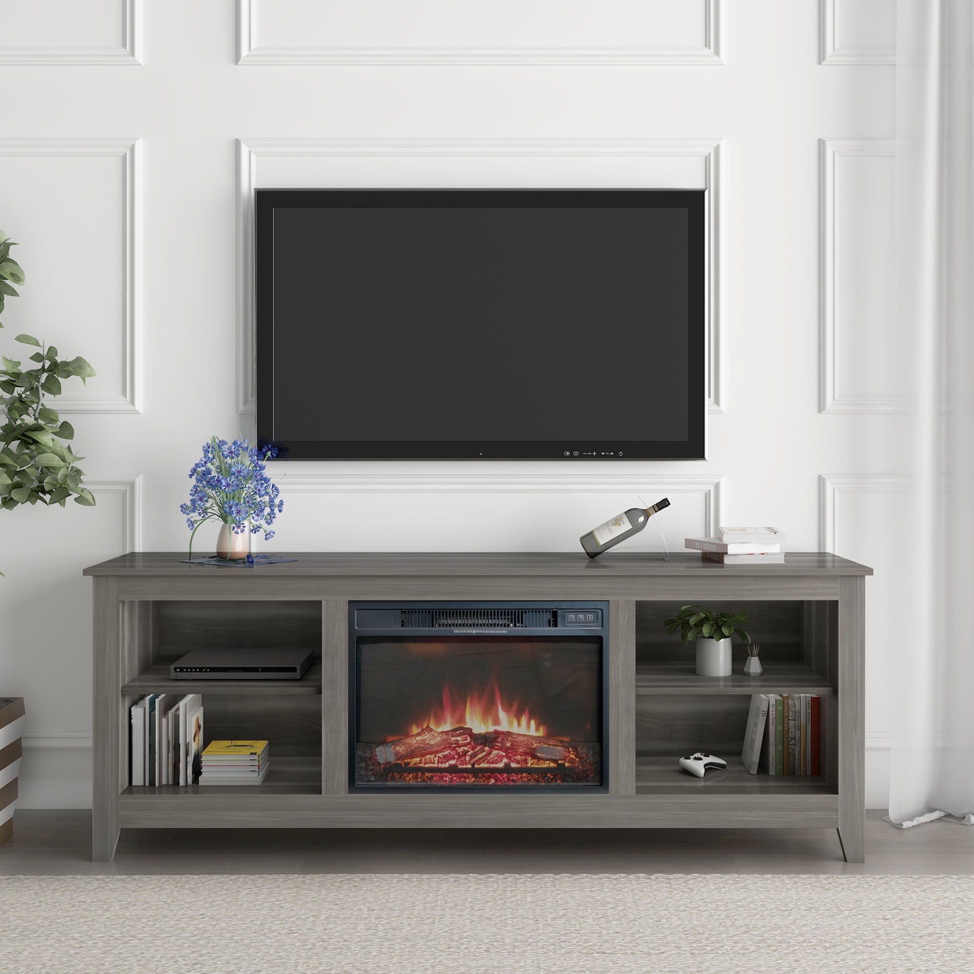 The television cabinet/ TV stand with an electronic fireplace,can be assembled in Lounge Room,Living Room or Bedroom,colour: Gray - Atlantic Fine Furniture Inc