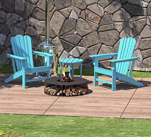 Combo for Family: 2 Plastic Adirondack Chairs & an Outdoor Side Table. Outdoor Adirondack Chair Patio Lounge Chairs Classic Design (Blue) - Atlantic Fine Furniture Inc