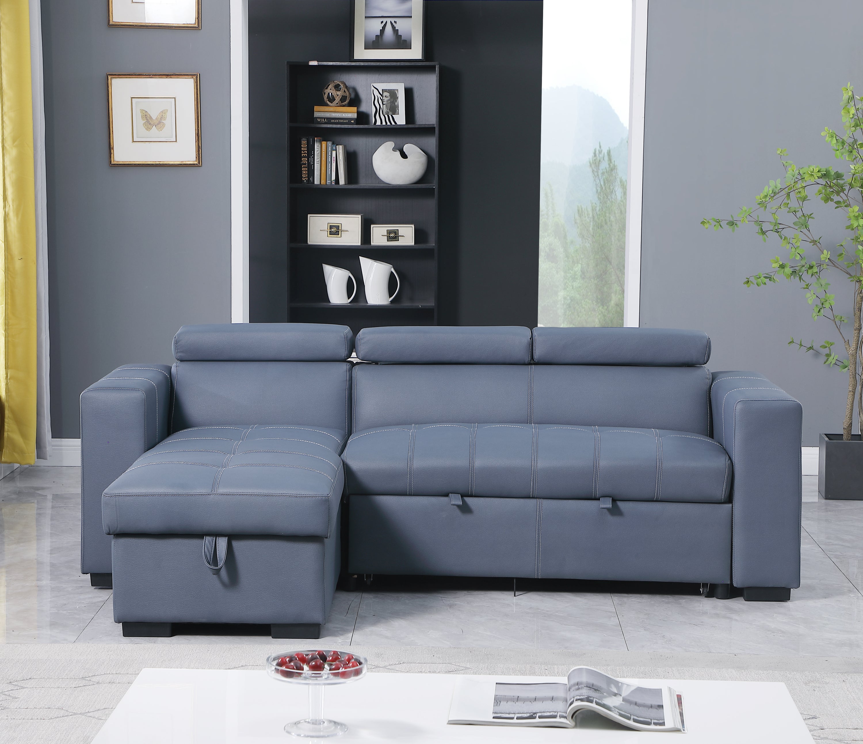 Revolution performance fabric, Reversible Sleeper Sectional Storage Sofa Bed, 3 Seat Both Left Handed And Right Handed (91x60.5x 33 inches) - Atlantic Fine Furniture Inc