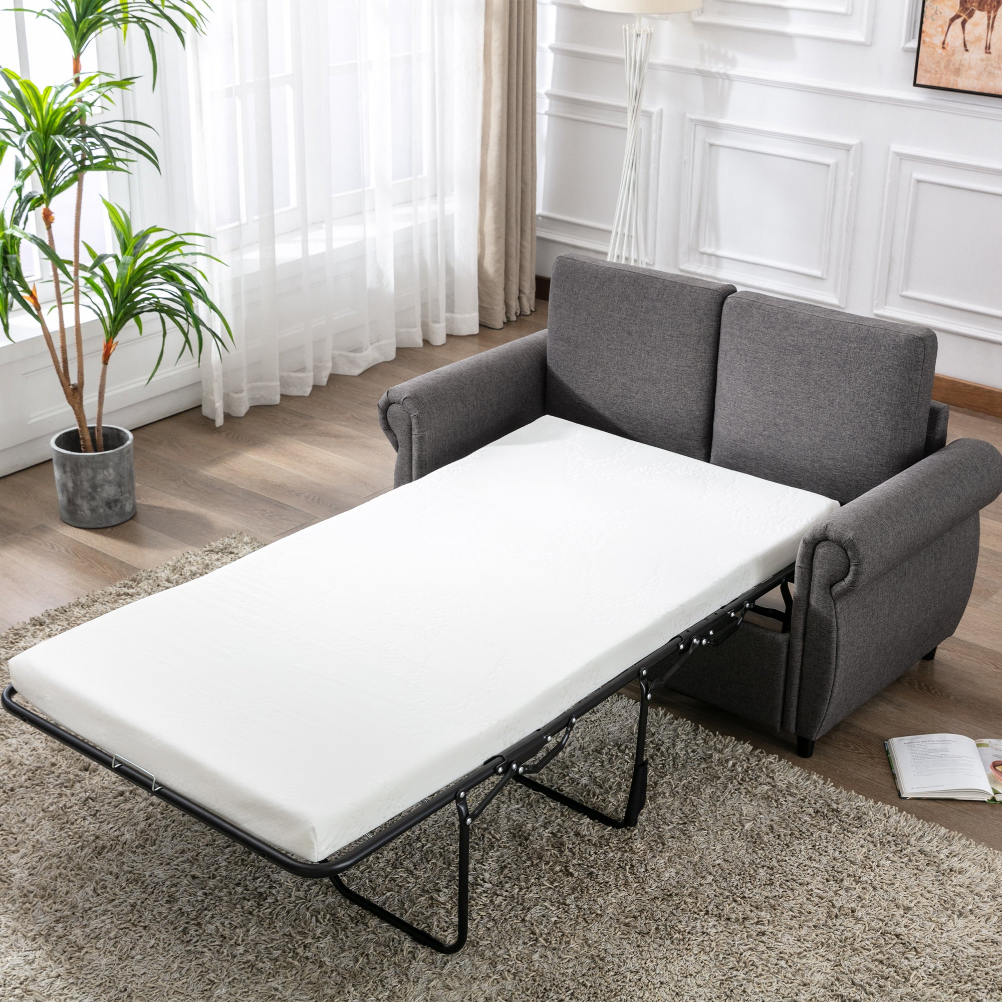Orisfur Pull Out Sofa Bed Loveseat Sleeper with Twin Size Memory Mattress for Living Room Spaces - Atlantic Fine Furniture Inc