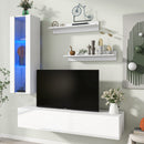 ON-TREND 4-Piece Wall Mount Floating TV Stand with See-through Media Storage Cabinet, Modern High Gloss Entertainment Center up to 70+ Inch TV, RGB Lights for Living Room, Home Theater, White - Atlantic Fine Furniture Inc