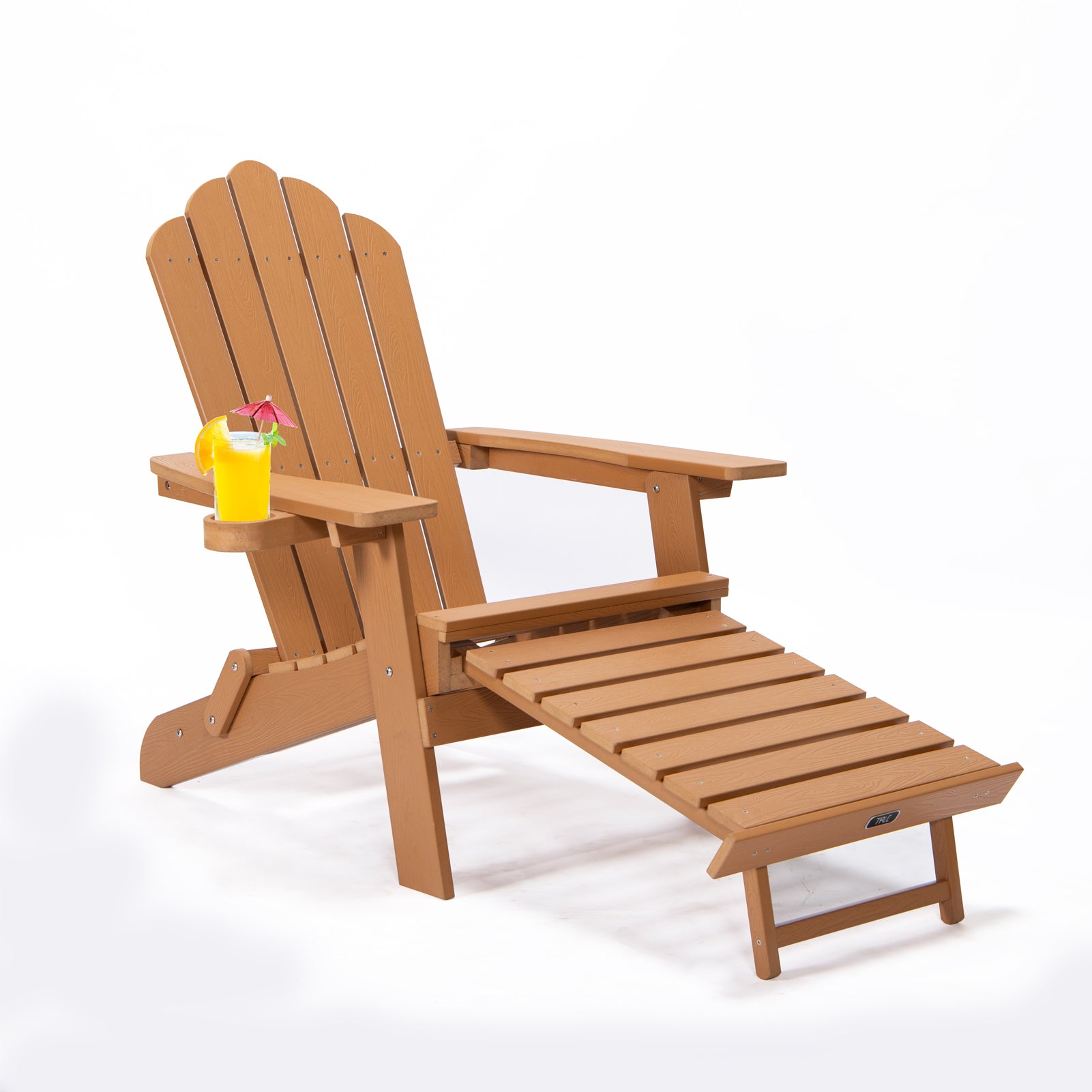 TALE Folding Adirondack Chair with Pullout Ottoman with Cup Holder, Oversized, Poly Lumber, for Patio Deck Garden, Backyard Furniture, Easy to Install,BROWN. Banned from selling on Amazon - Atlantic Fine Furniture Inc