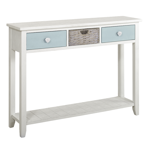Palm Island Entry Table with Basket- Glacier Blue - Atlantic Fine Furniture Inc