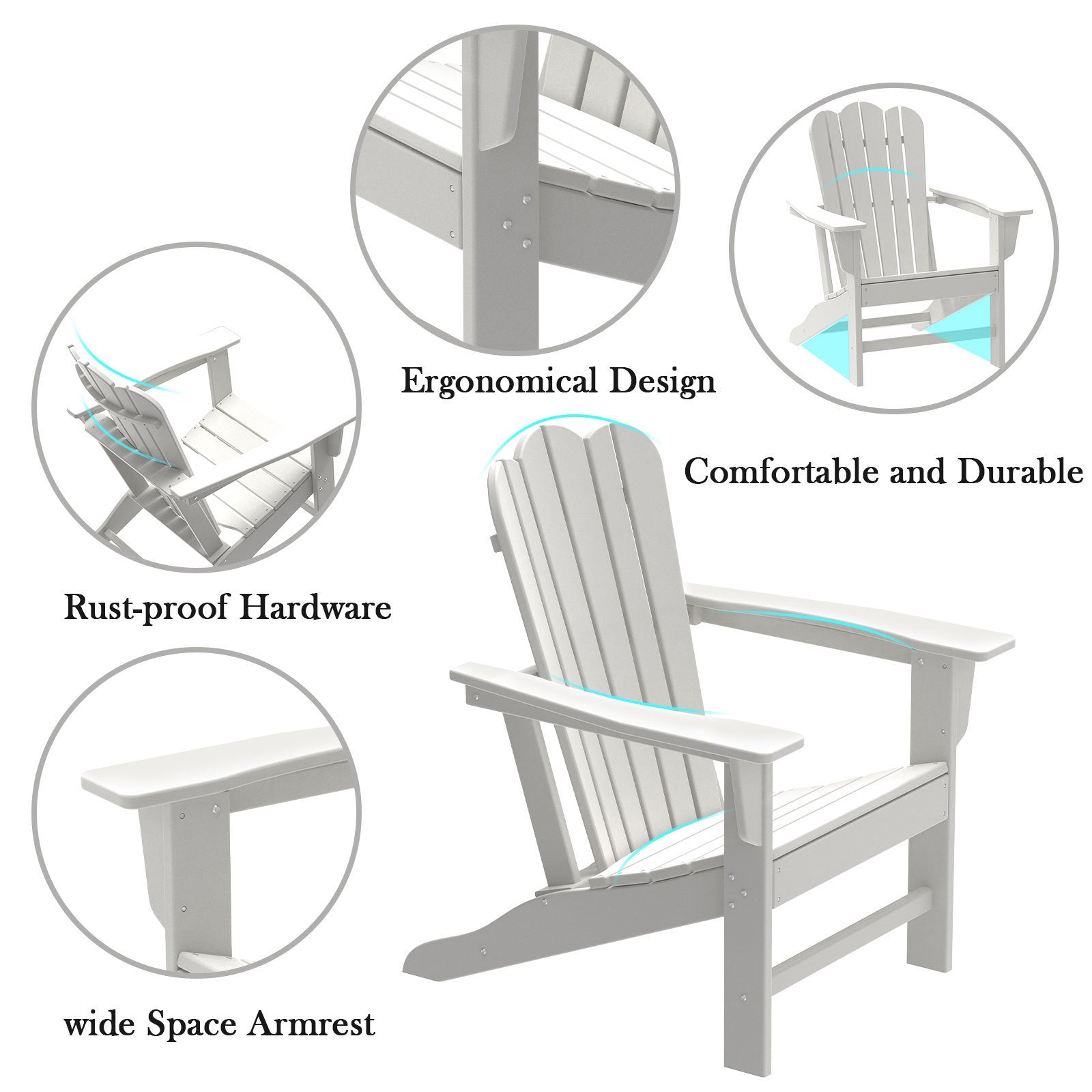 Resistant Adirondack Chair for Patio Deck Garden
Plastic Adirondack Chair, White, 1 piece. - Atlantic Fine Furniture Inc