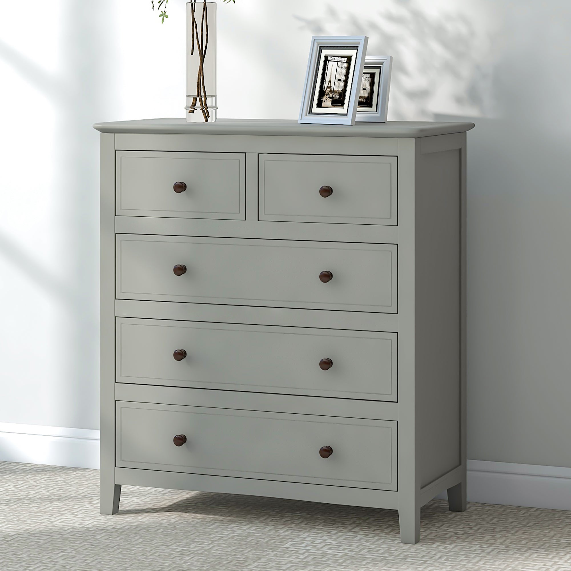 Gray Solid Wood 5 Pieces Queen Bedroom Sets(bed+nightstand*2+chest+dresser)NEW - Atlantic Fine Furniture Inc