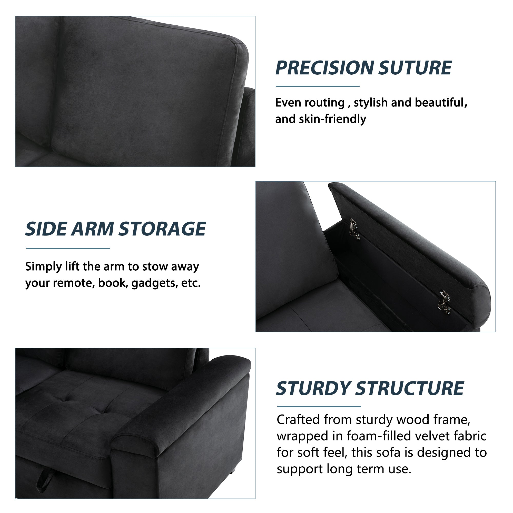 Orisfur. 86" Sleeper Sectional Sofa, L-Shape Corner Couch Sofa-Bed with Storage Ottoman & Hidden Arm Storage for Living Room Apartment - Atlantic Fine Furniture Inc