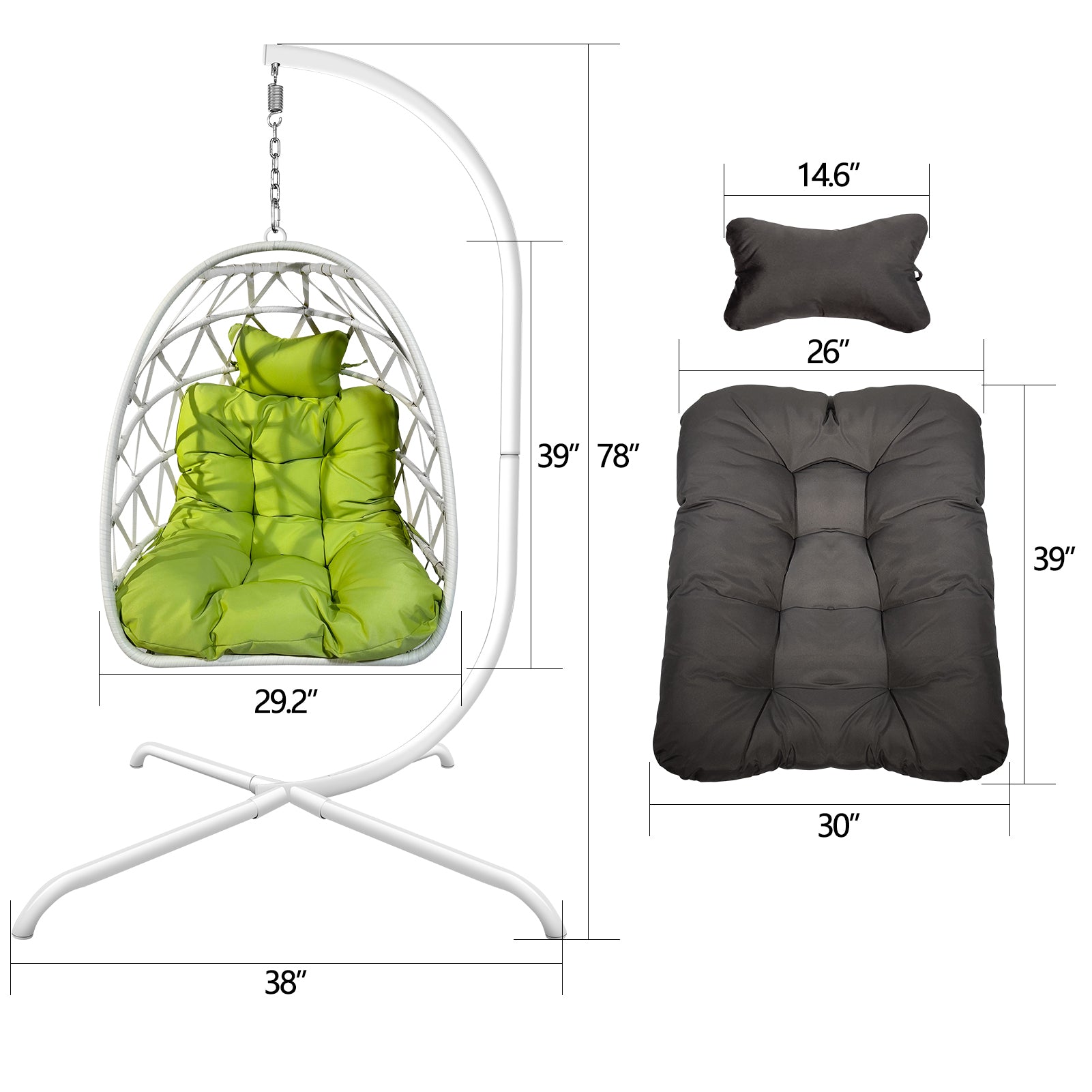 Swing Egg Chair with Stand Indoor Outdoor Wicker Rattan Patio Basket Hanging Chair with C Type bracket , with cushion and pillow,Patio Wicker folding Hanging Chair - Atlantic Fine Furniture Inc