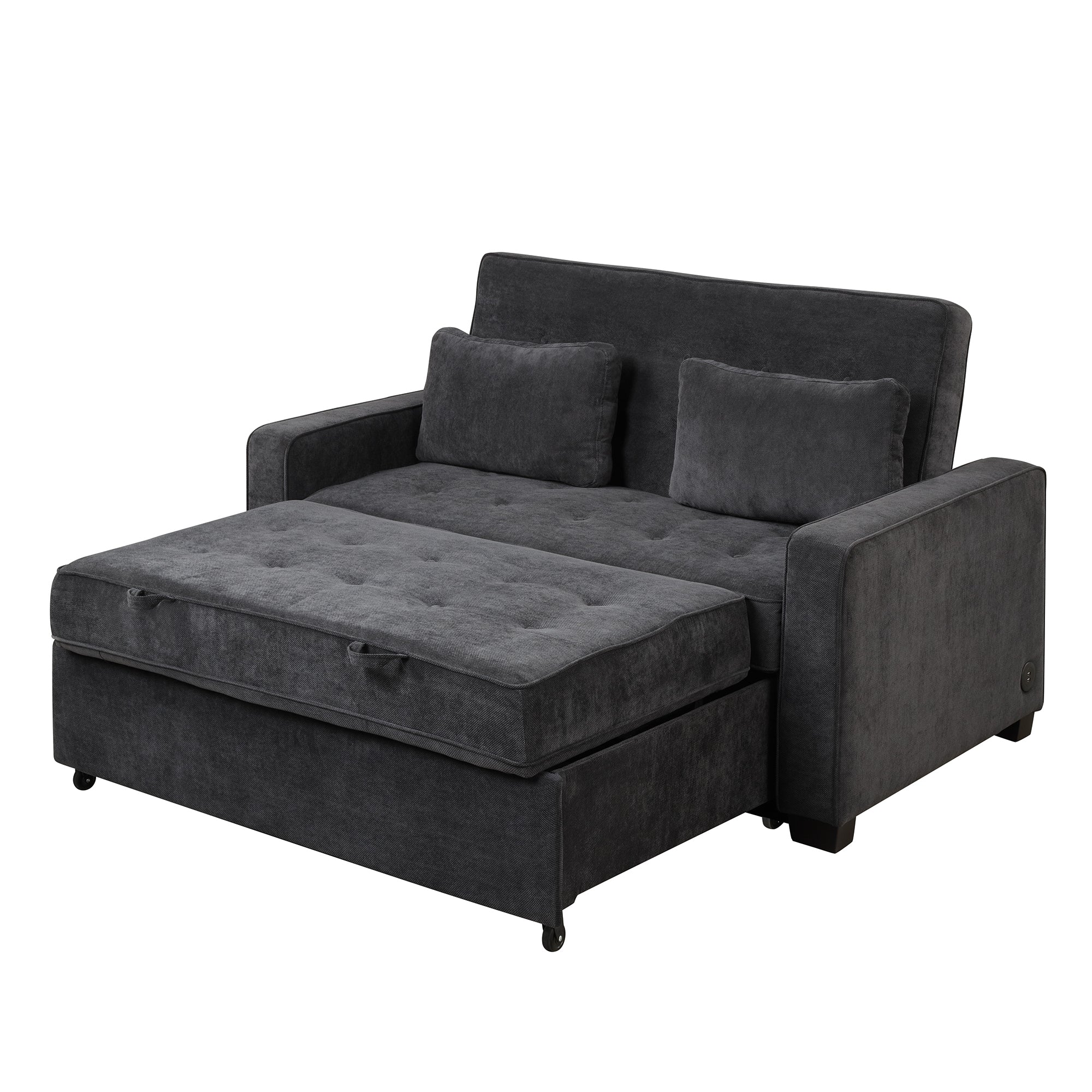 Orisfur. Linen Upholstered Sleeper Bed , Pull Out Sofa Bed Couch attached two throw pillows,Dual USB Charging Port and Adjustable Backrest for Living Room Space - Atlantic Fine Furniture Inc
