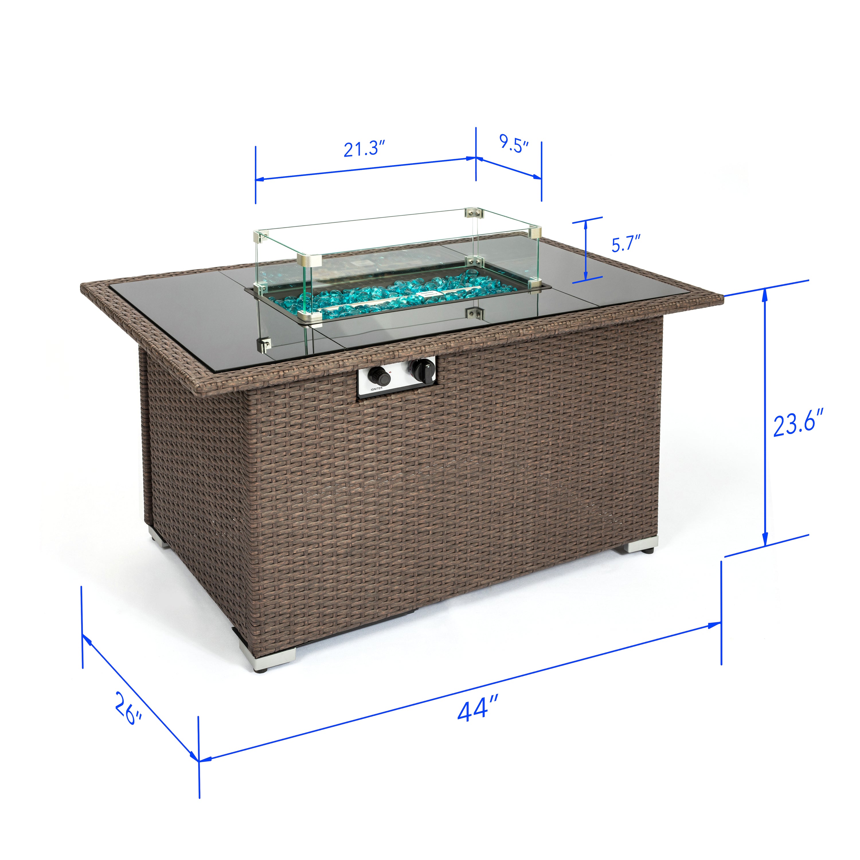Outdoor 44" Propane Fire pit Table Rectangle 50,000 BTU with 8mm Tempered Glass Tabletop & Blue Stone& Steel table lid &Table waterproof dusty Cover ,ETL Certification (Brown) - Atlantic Fine Furniture Inc