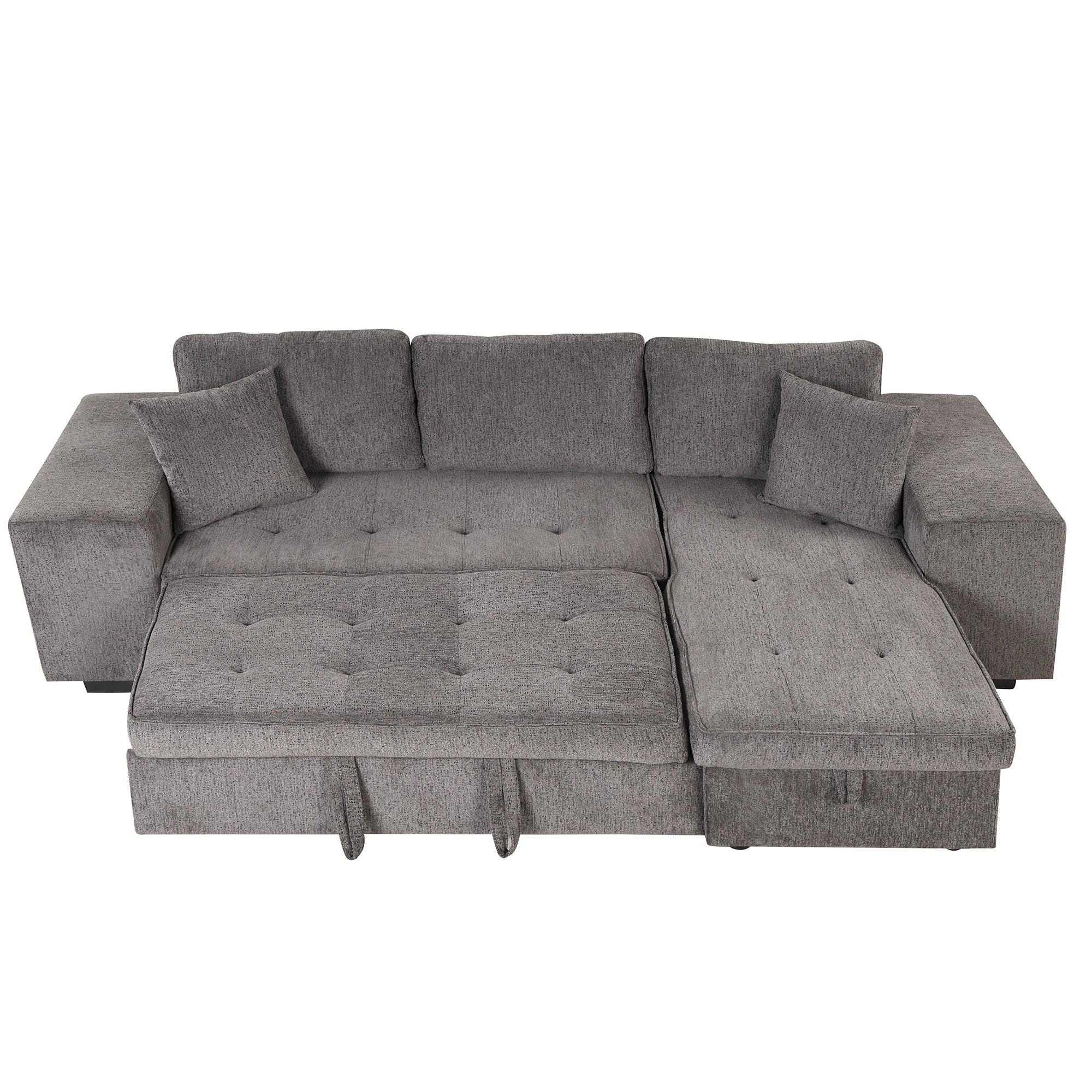 Orisfur. 104" L-Shape 3 Seat Reversible Sectional Couch, Pull Out Sleeper Sofa with Storage Chaise and 2 Stools for Living Room Furniture Set - Atlantic Fine Furniture Inc