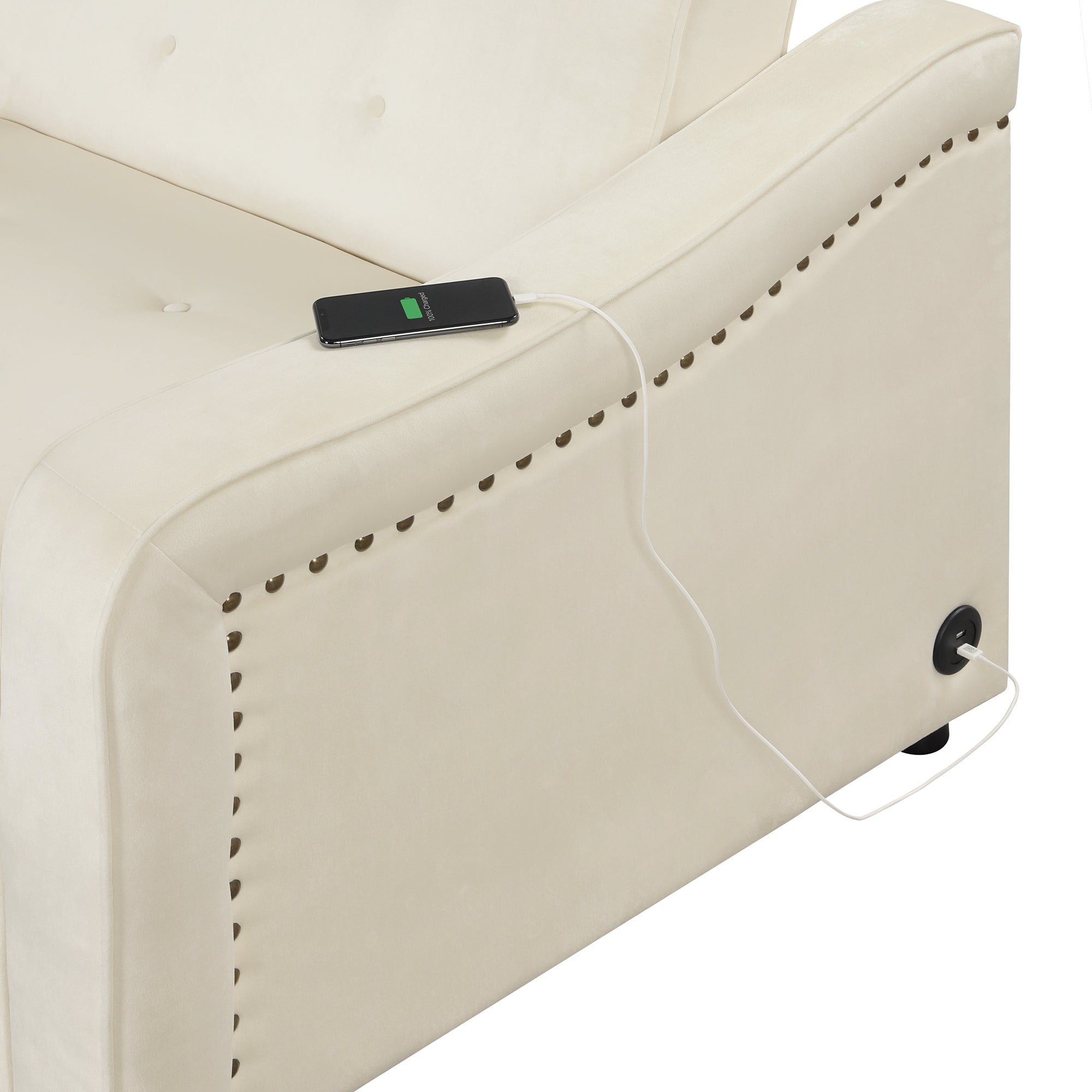 Orisfur. 50.6" Convertible Sleeper Bed, Adjustable Sofa Couch with Dual USB Ports for Living Room Space(Cream White) - Atlantic Fine Furniture Inc