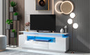 ON-TREND Modern, Stylish Functional TV stand with Color Changing LED Lights, Universal Entertainment Center, High Gloss TV Cabinet for 75+ inch TV, White - Atlantic Fine Furniture Inc