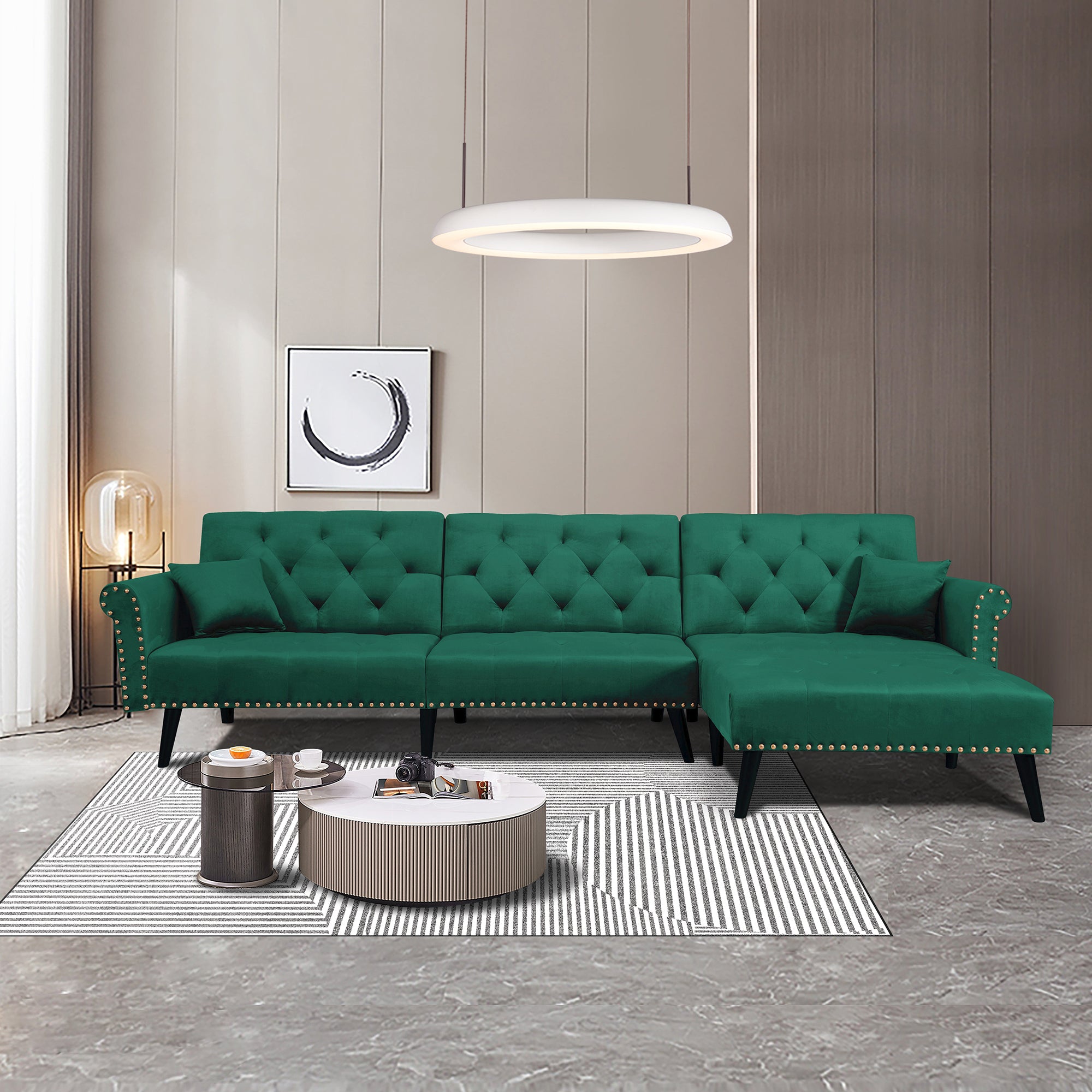 Convertible Sofa bed sleeper Green velvet (same as W223S01594。Size difference, See Details in page.) - Atlantic Fine Furniture Inc