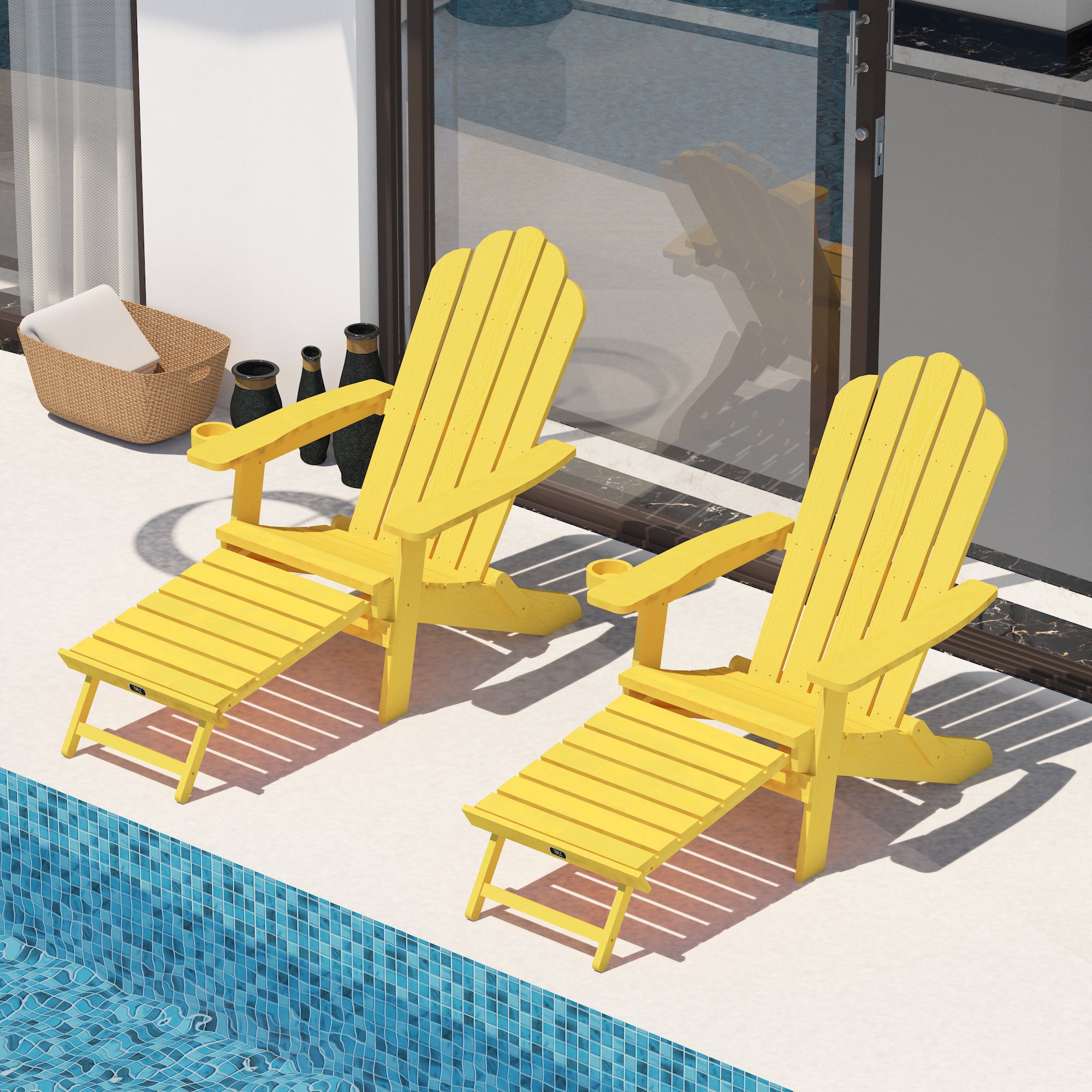 TALE Folding Adirondack Chair with Pullout Ottoman with Cup Holder, Oversized, Poly Lumber, for Patio Deck Garden, Backyard Furniture, Easy to Install,YELLOW. Banned from selling on Amazon - Atlantic Fine Furniture Inc
