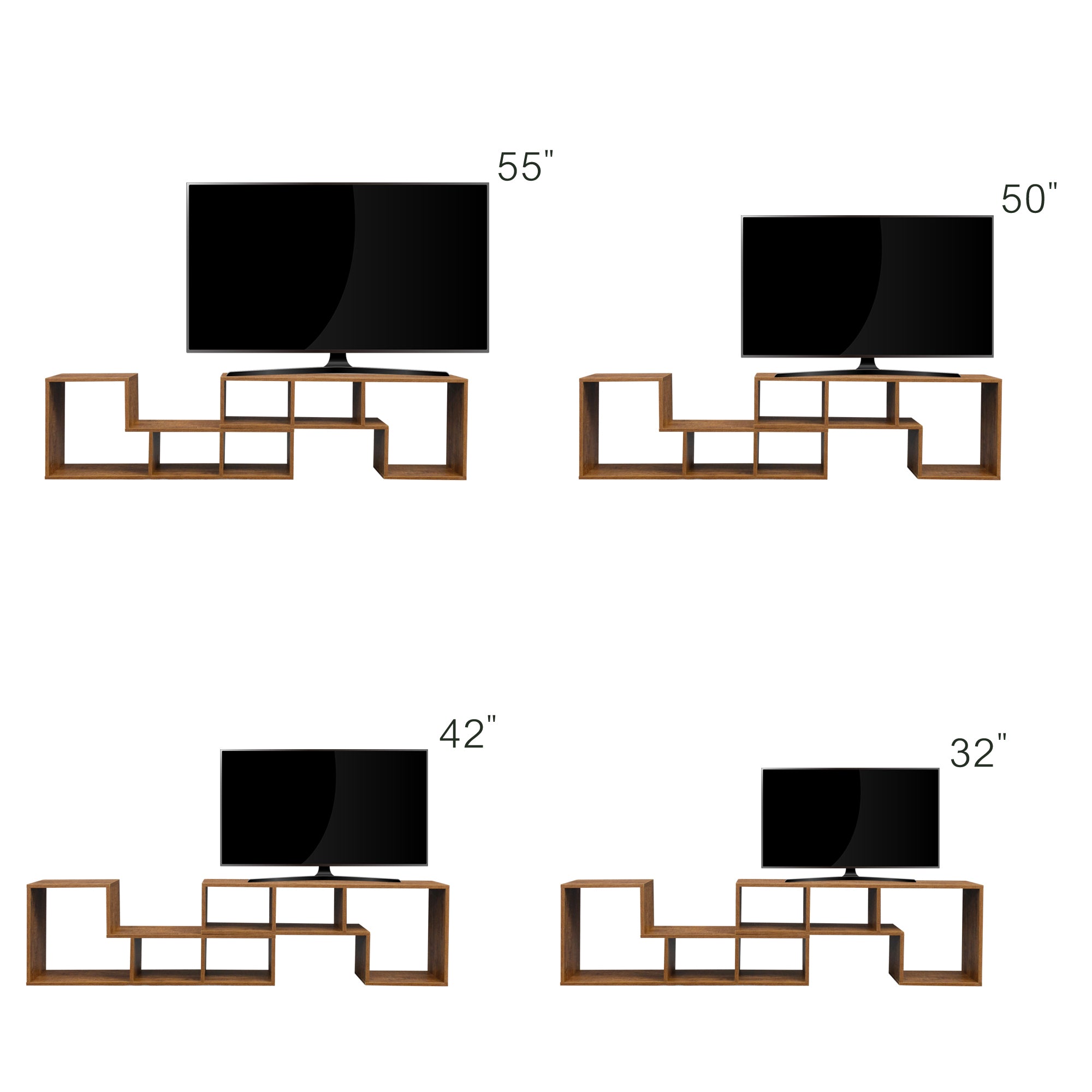 Double L-Shaped TV Stand,Display Shelf ,Bookcase for Home Furniture,Walnut - Atlantic Fine Furniture Inc