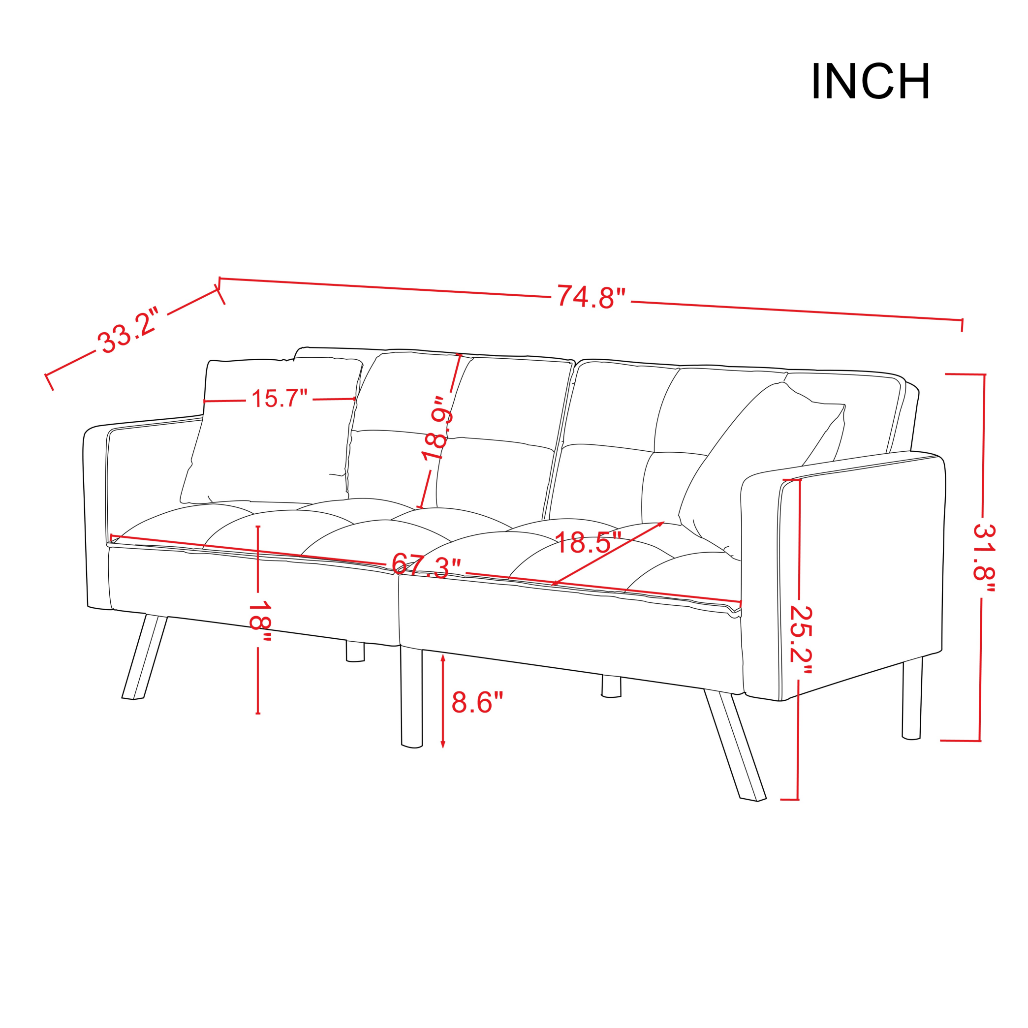 FUTON SOFA SLEEPER GREY VELVET WITH 2 PILLOWS(same asW223S01431、W223S01464。Size difference, See Details in page.
) - Atlantic Fine Furniture Inc