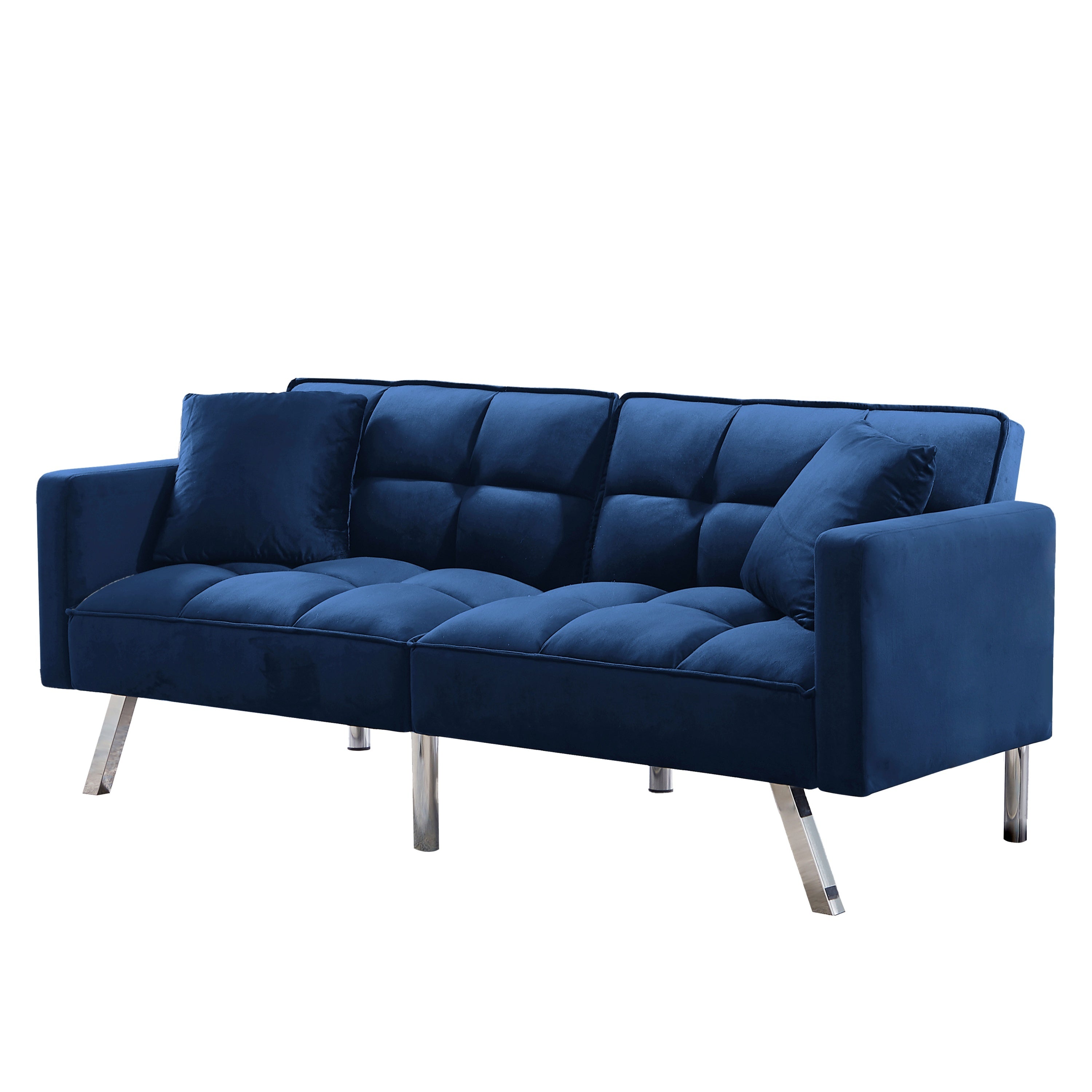 FUTON SOFA SLEEPER NAVY BLUE VELVET WITH 2 PILLOWS(same as W223S01432、W223S00357。Size difference, See Details in page.) - Atlantic Fine Furniture Inc