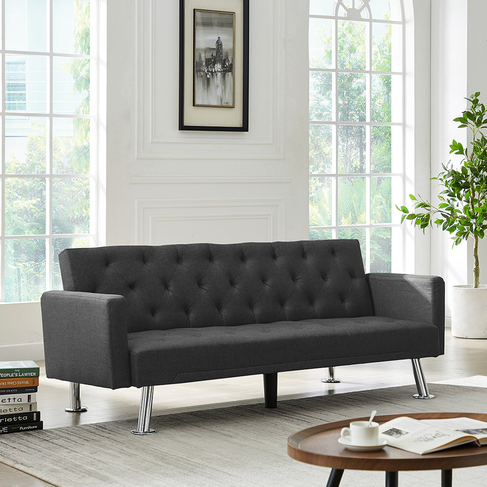 Modern Convertible Folding Futon Sofa Bed , Grey Fabric Sleeper Sofa Couch for Compact Living Space. - Atlantic Fine Furniture Inc