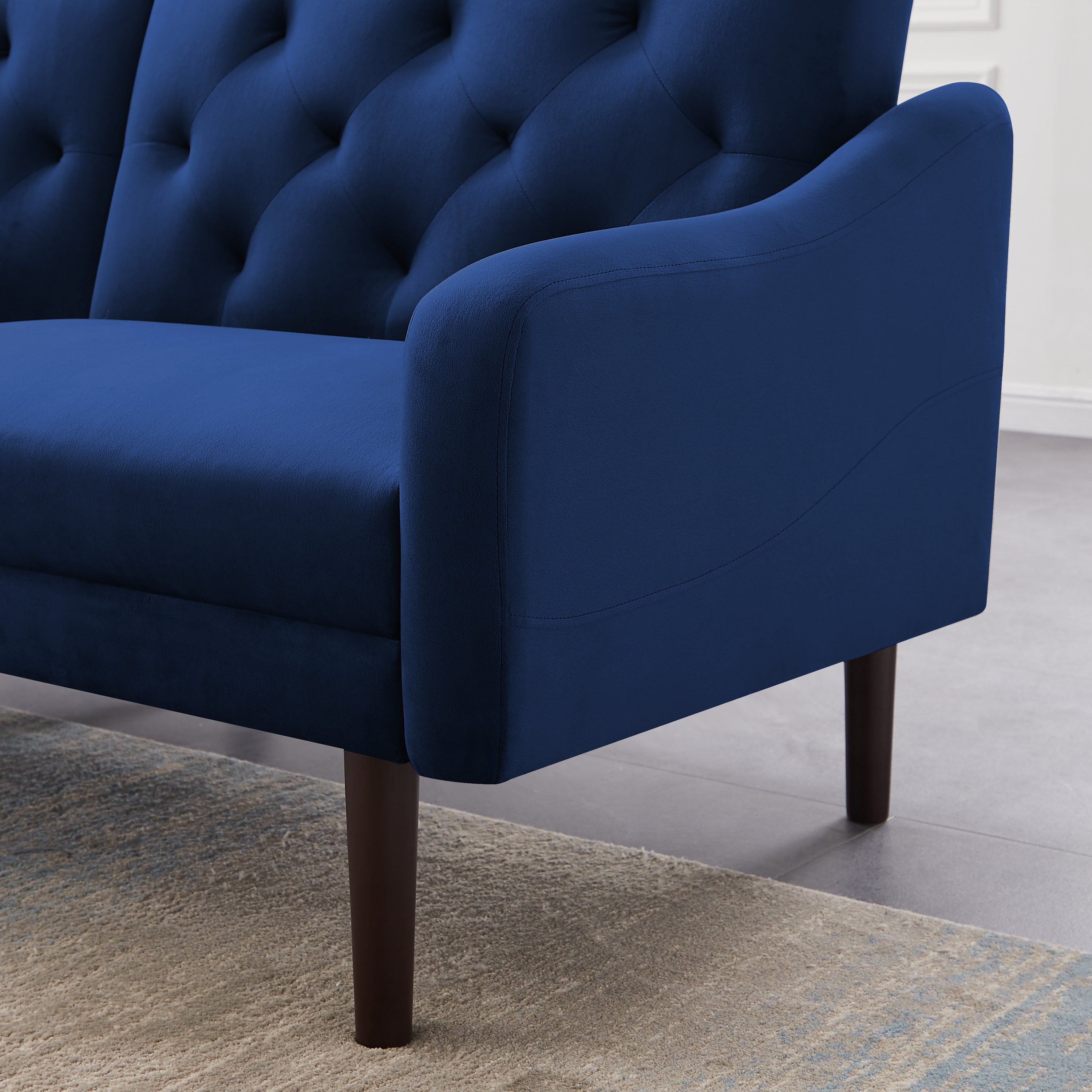 FUTON SOFA SLEEPER BLUE VELVET WITH 2 PILLOWS(same as W223S01469、W223S00358。Size difference, See Details in page.) ***Not available for sale on Walmart*** - Atlantic Fine Furniture Inc