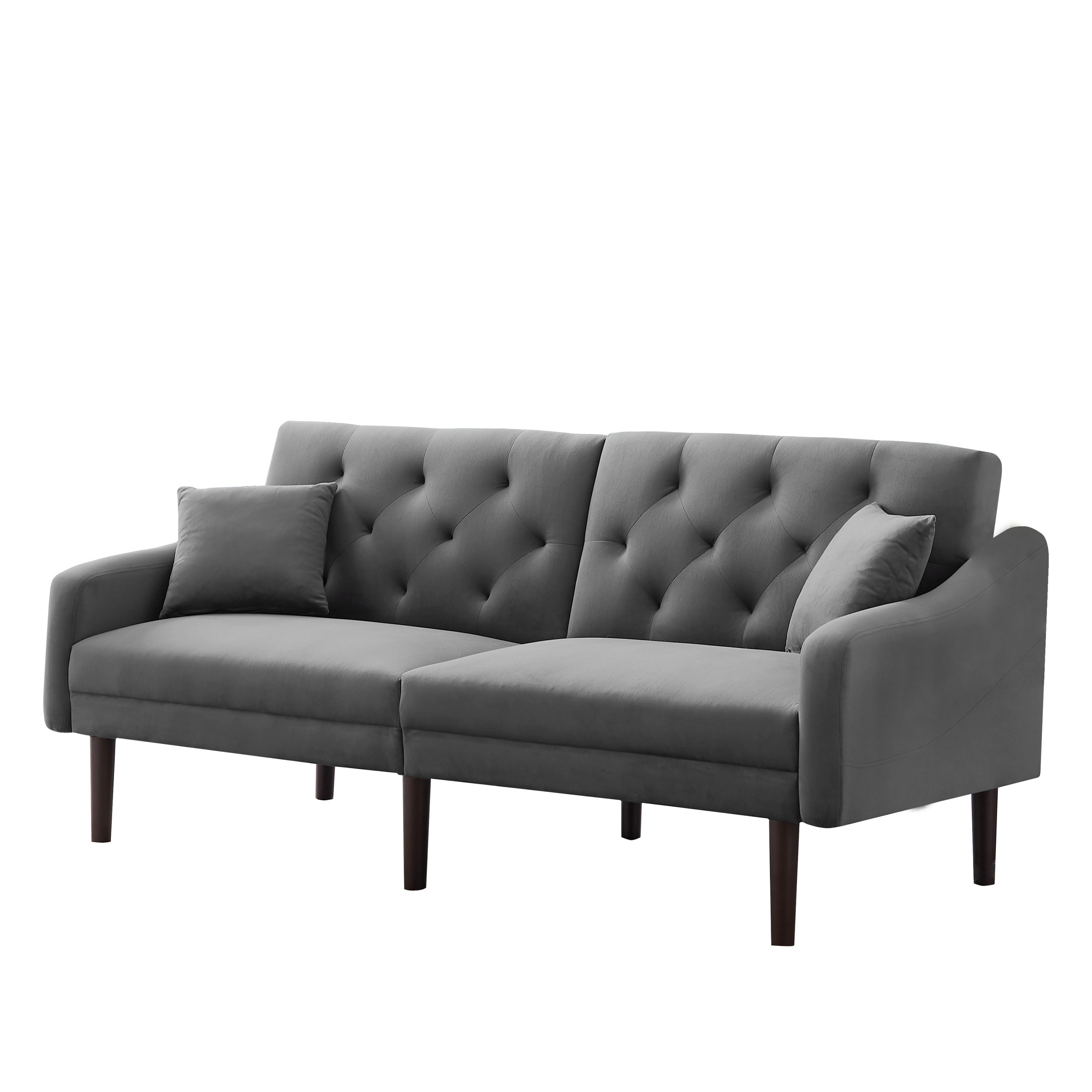 FUTON SOFA SLEEPER GREY VELVET WITH 2 PILLOWS(same as W223S01368。Size difference, See Details in page.) - Atlantic Fine Furniture Inc
