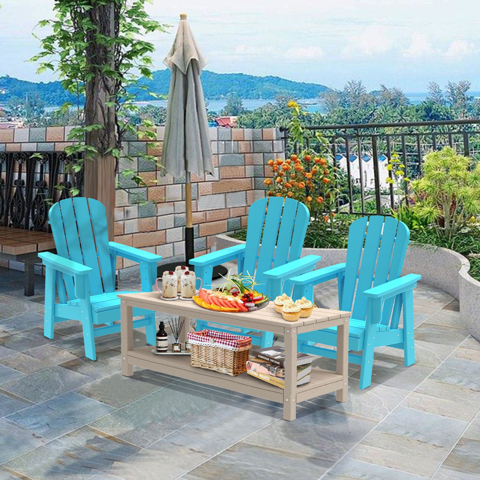 Small Size Adirondack Chair, Fire Pit Chair, Plastic Adirondack Chair Weather Resistant, Blue, 1 piece - Atlantic Fine Furniture Inc