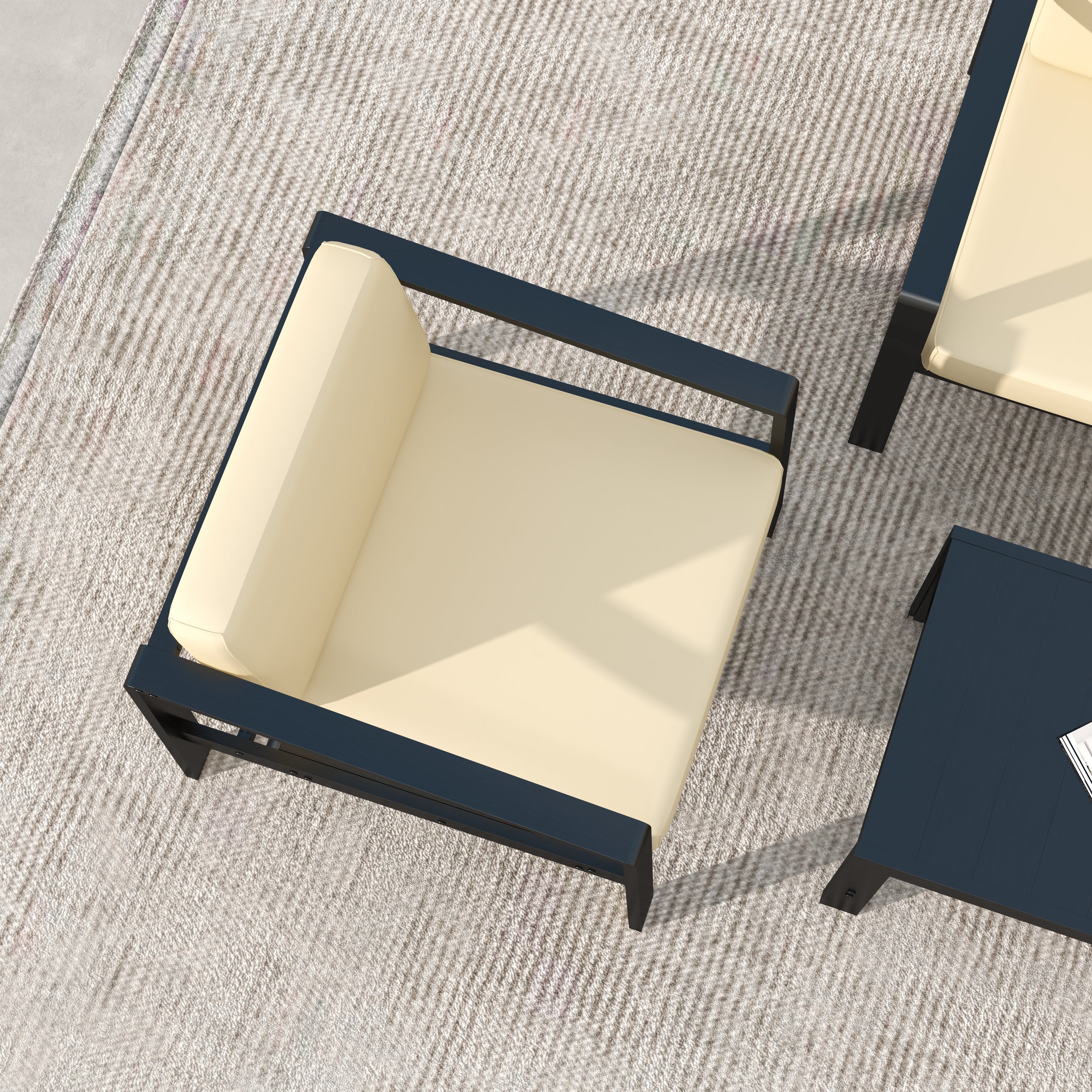 Outdoor Patio Furniture Single Armchair with Cushions in stripe for Restaurant Outdoor courtyard Garden Open-air balcony Poolside,Black aluminum fram,Modern Design - Atlantic Fine Furniture Inc