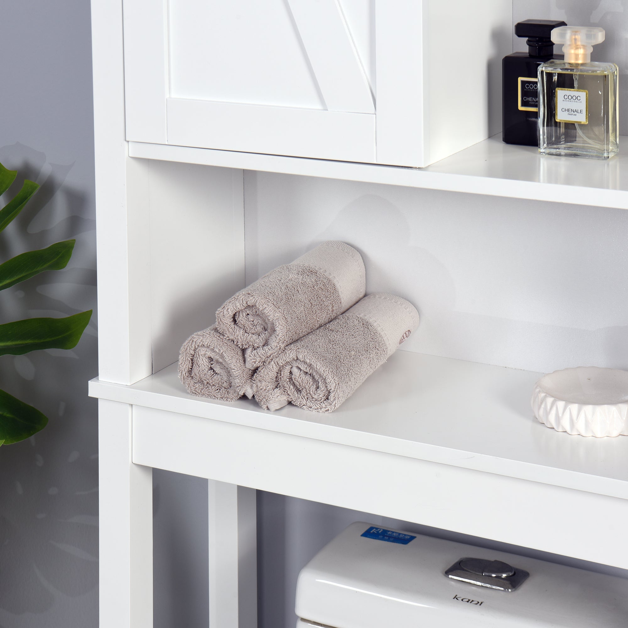Over-the-Toilet Storage Cabinet, Space-Saving Bathroom Cabinet, with Adjustable Shelves and A Barn Door 27.16 x 9.06 x 67 inch - Atlantic Fine Furniture Inc