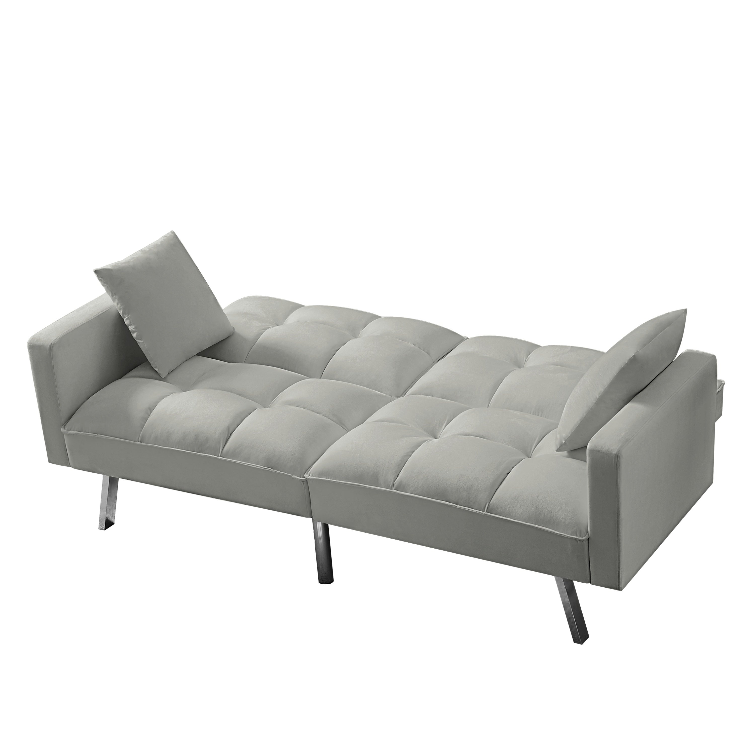 FUTON SOFA SLEEPER Light Grey VELVET WITH 2 PILLOWS(same as W223S00948、W223S01118、W223S01464。Size difference, See Details in page.) - Atlantic Fine Furniture Inc