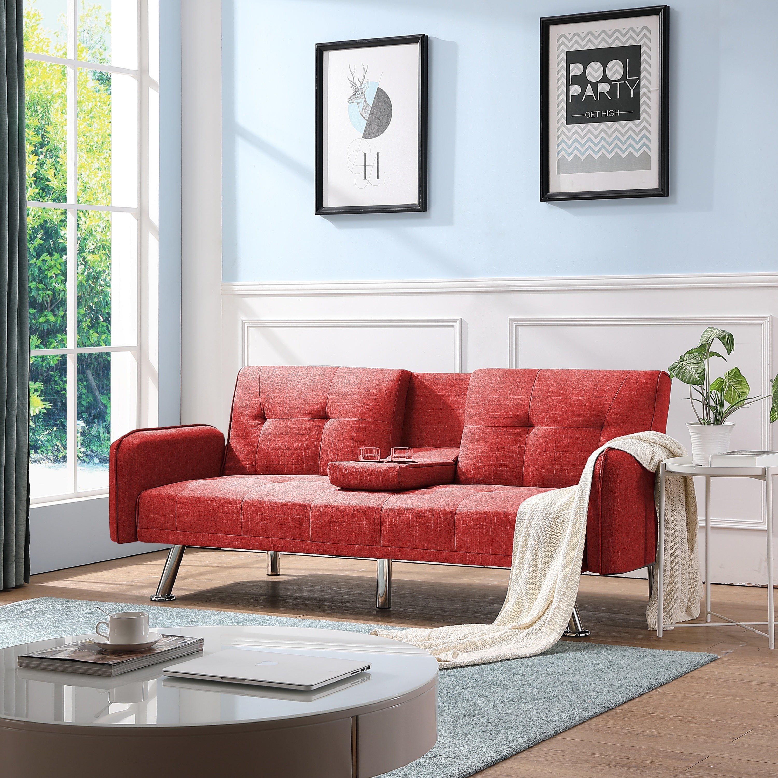 SLEEPER SOFA RED COLOR FABRIC(same as W22339670。Size difference, See Details in page.) - Atlantic Fine Furniture Inc