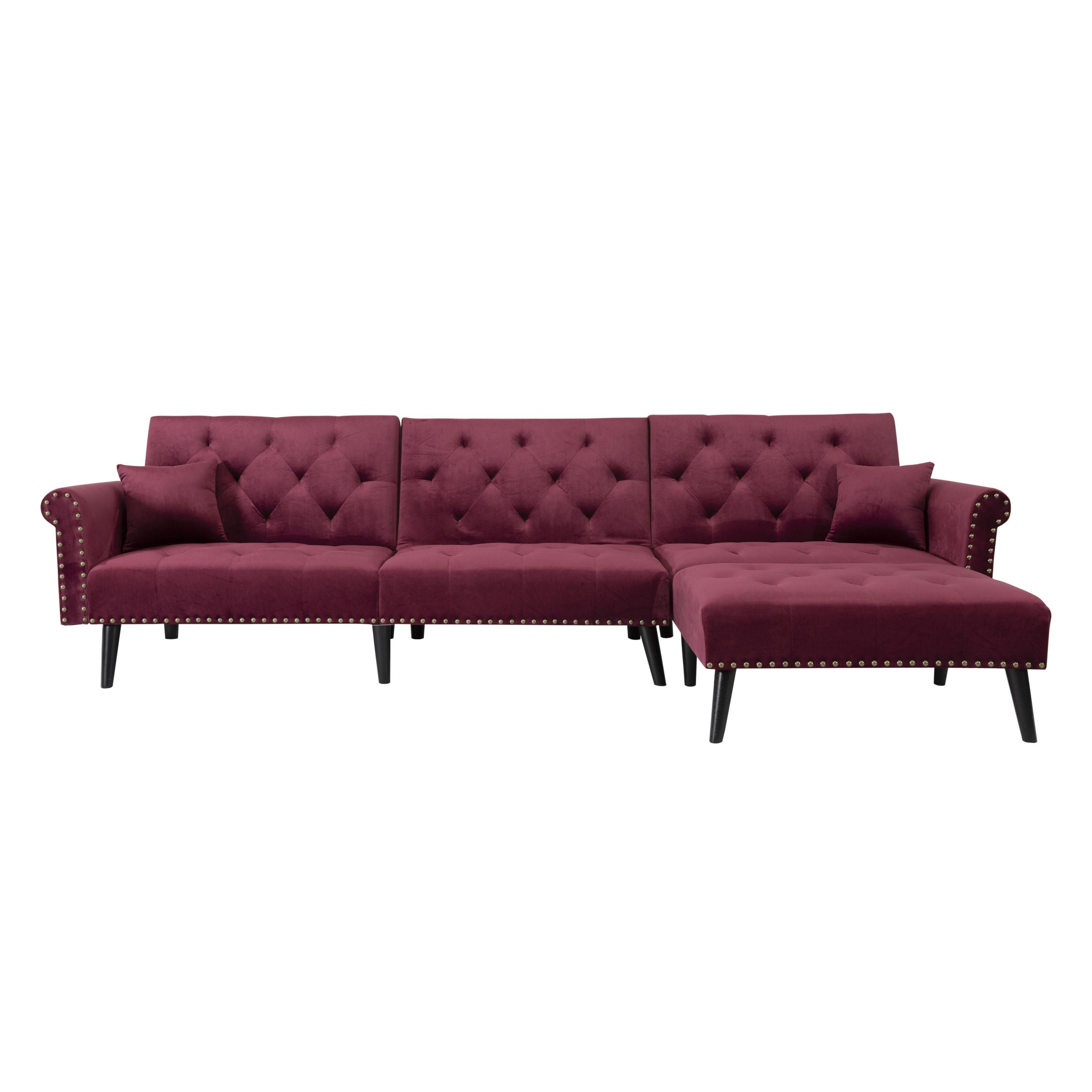 Convertible Sofa bed sleeper red velvet(W223S00006、W223S00712、W223S00458) - Atlantic Fine Furniture Inc