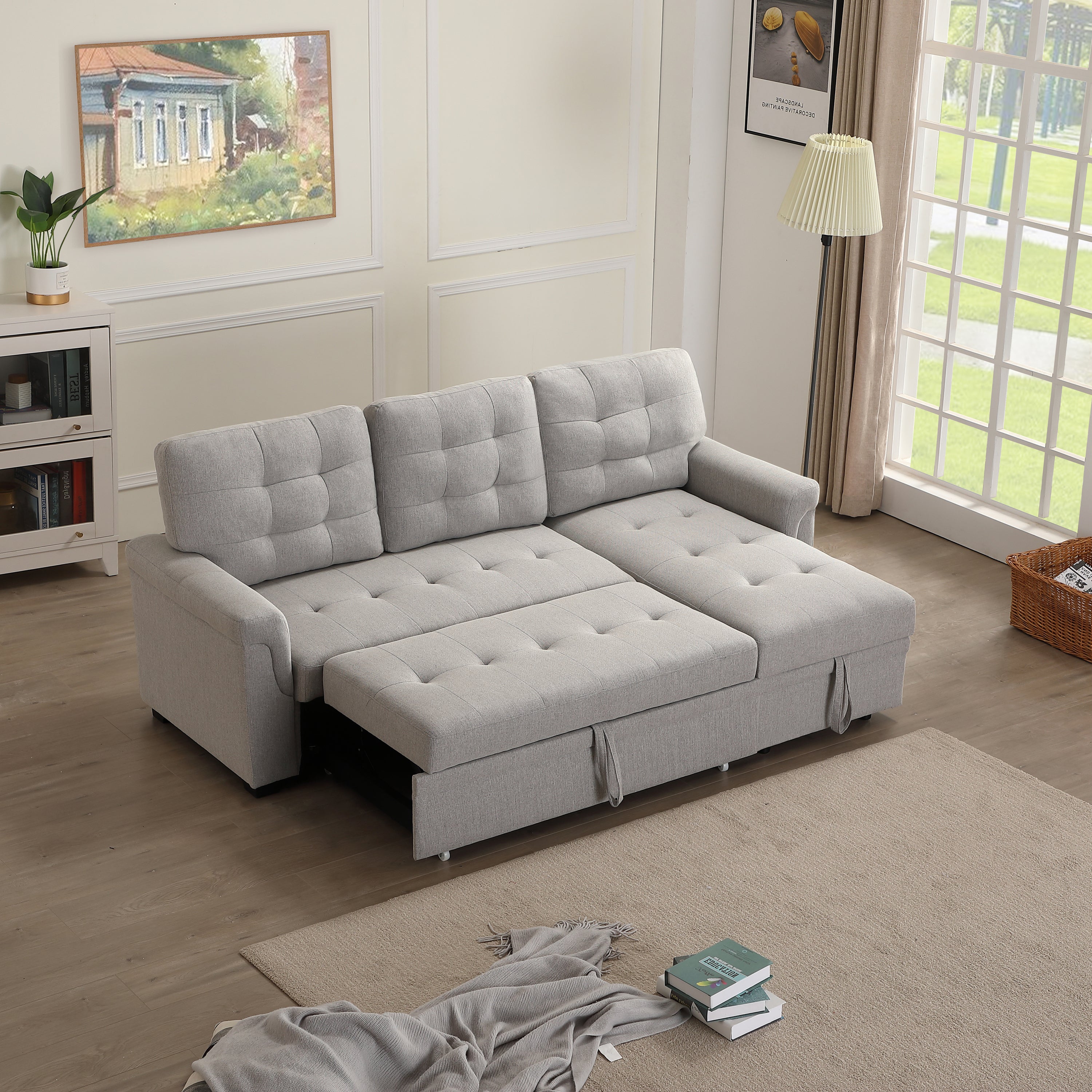 Upholstery Sleeper Sectional Sofa Gray - Atlantic Fine Furniture Inc