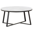 Hugo - Round Faux Marble Coffee Table - White And Matte Black - Atlantic Fine Furniture Inc