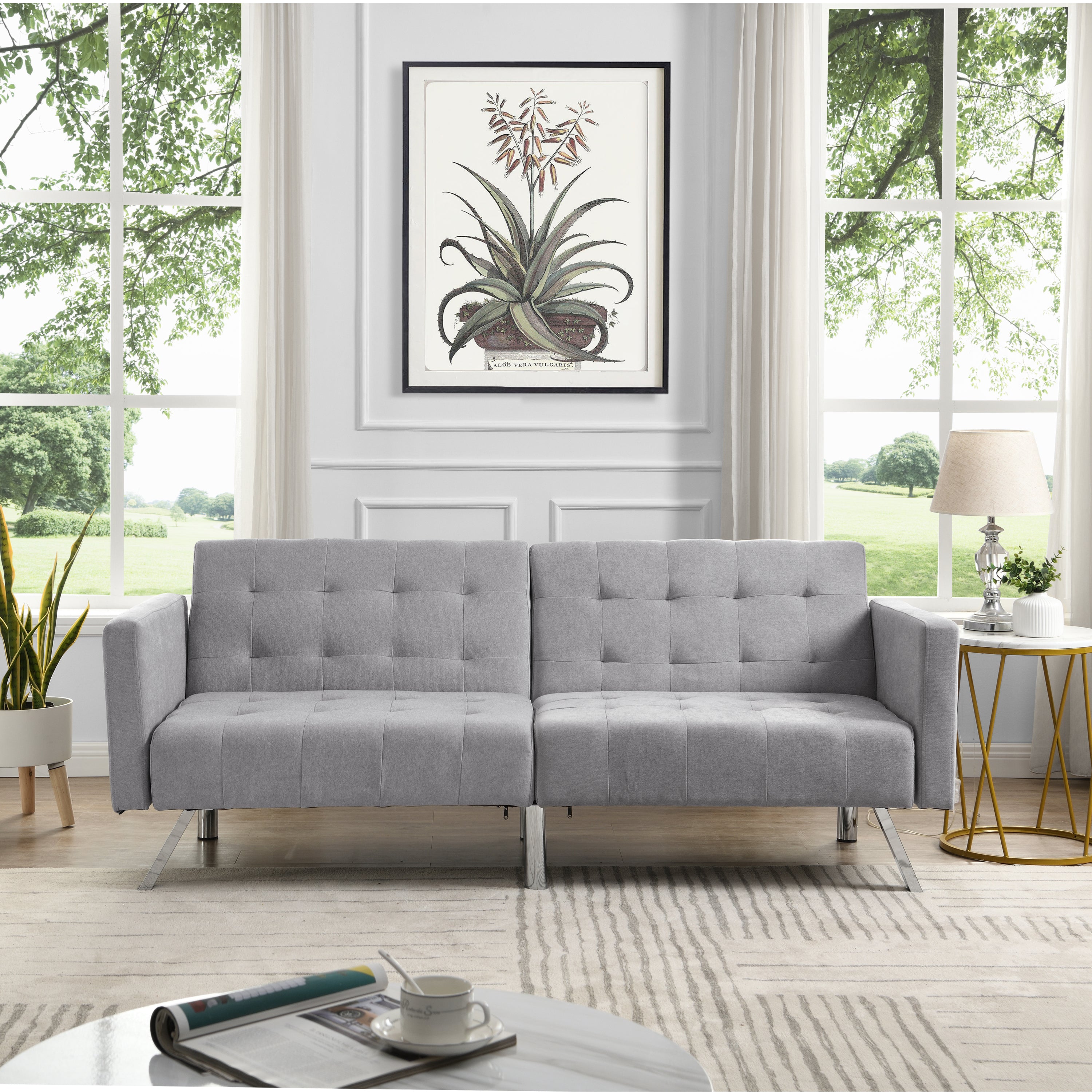 Sofa Bed Convertible Folding Light Grey Lounge Couch Loveseat Sleeper Sofa Armrests Living Room Bedroom Apartment Reading Room - Atlantic Fine Furniture Inc