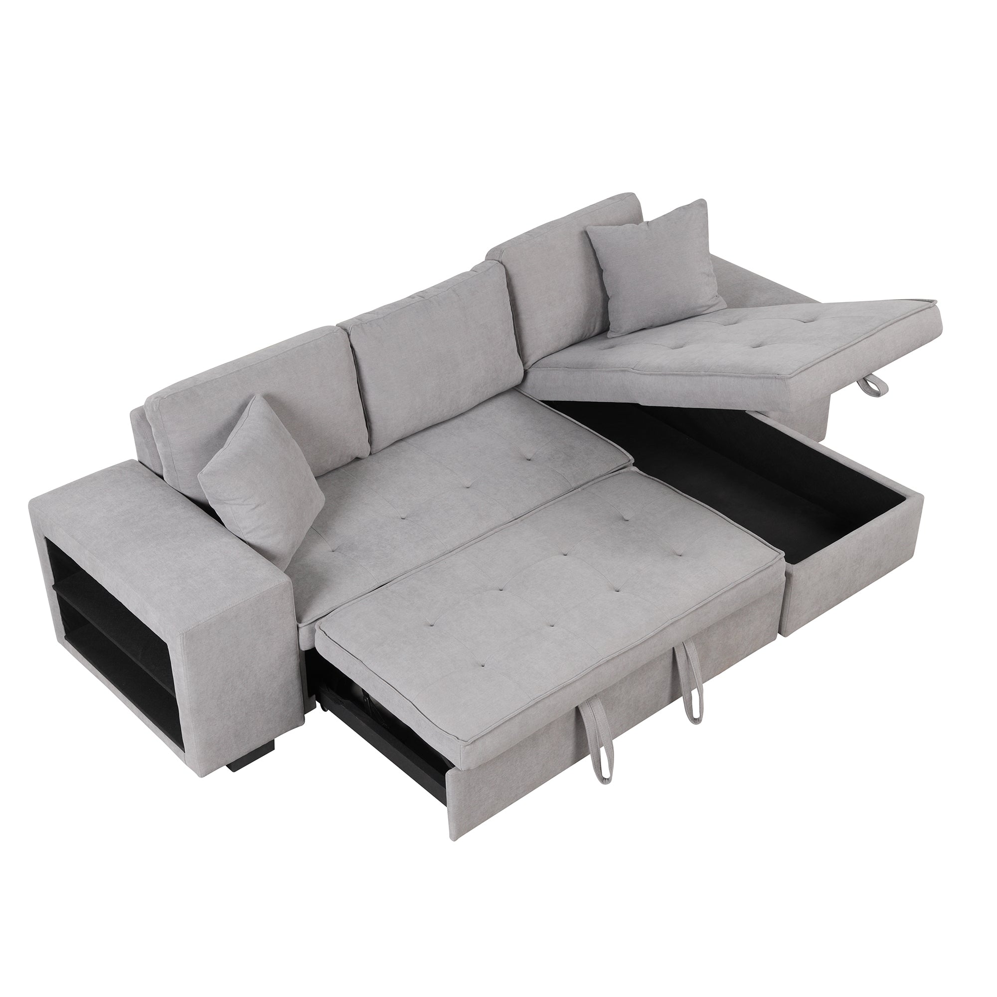 Orisfur. 104" Pull Out Sleeper Sofa Reversible L-Shape 3 Seat Sectional Couch with Storage Chaise and 2 Stools for Living Room Furniture Set - Atlantic Fine Furniture Inc