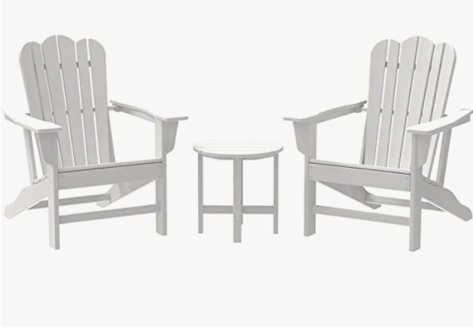 Combo for Family: 2 Plastic Adirondack Chairs & an Outdoor Side Table. Outdoor Adirondack Chair Patio Lounge Chairs Classic Design (White) - Atlantic Fine Furniture Inc