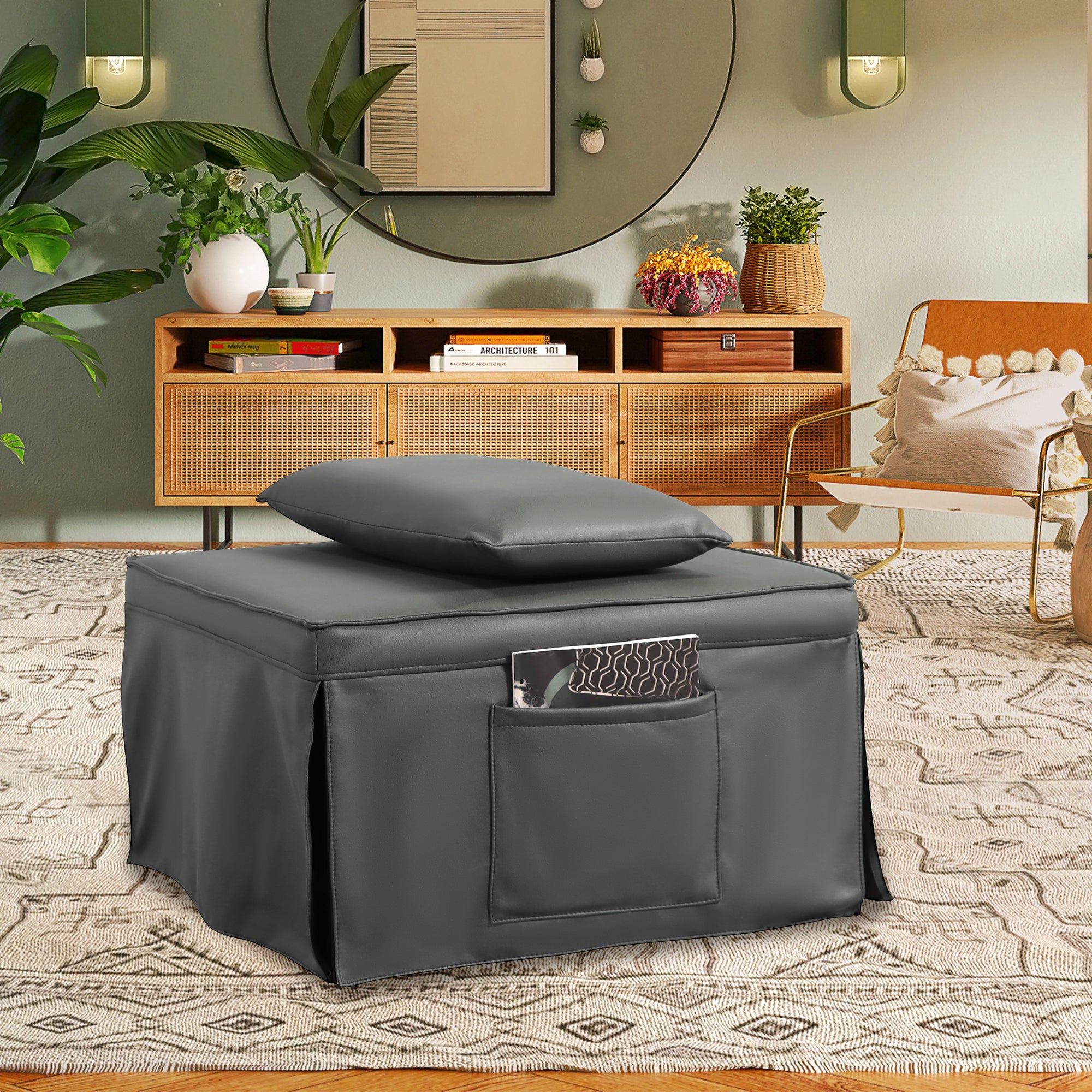 Sofa Bed 4 in 1 Ottoman Sleeper Bed Convertible Chair Bed with Adjustable Back Breathable Sleeper Guest Bed for Small Room, Grey - Atlantic Fine Furniture Inc