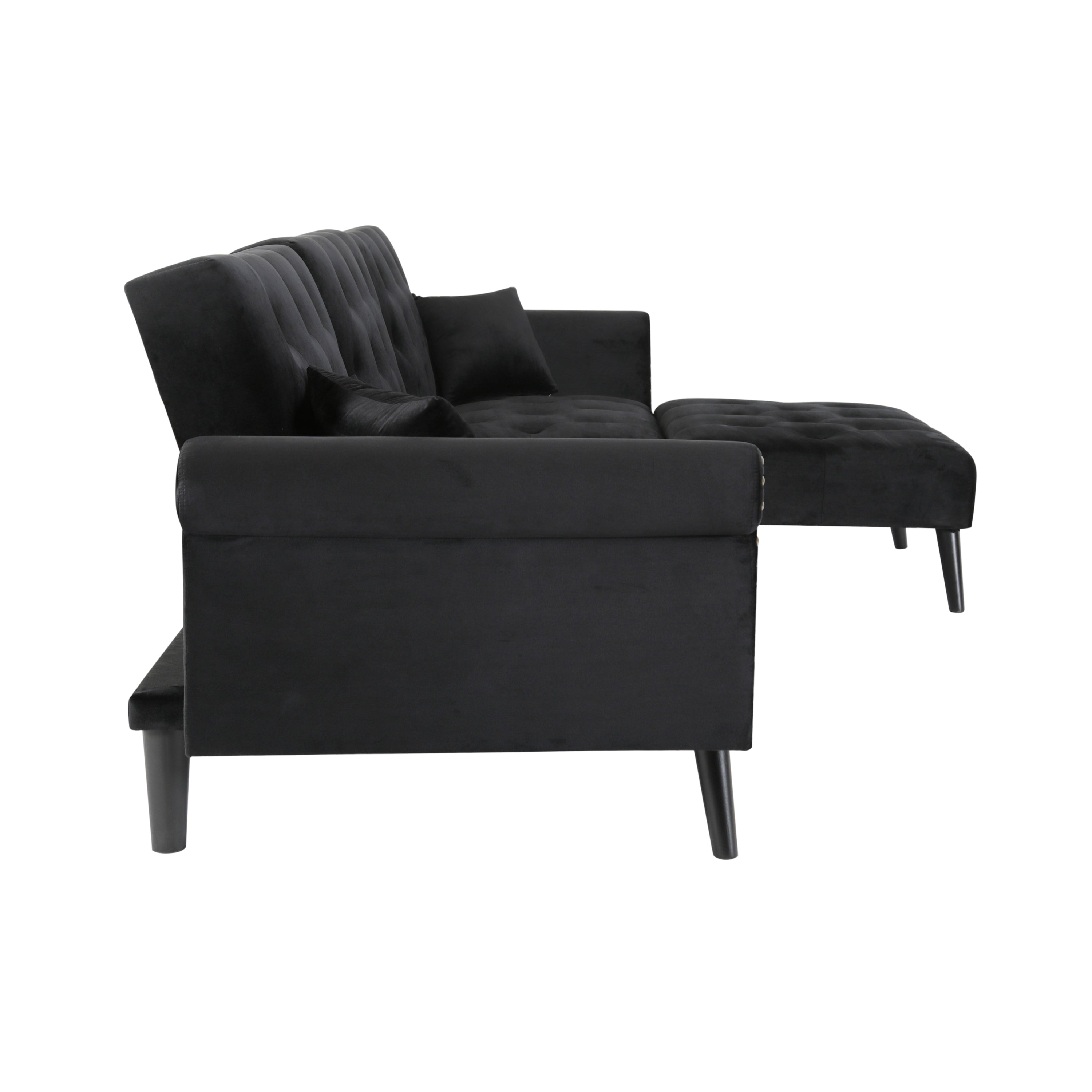Convertible Sofa bed sleeper Navy Black velvet (same as W223S00869、W223S00706、W223S00457。Size difference, See Details in page.) - Atlantic Fine Furniture Inc
