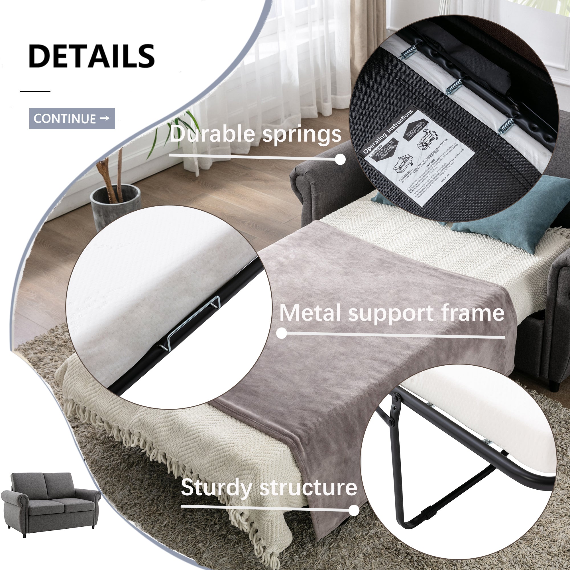 Orisfur Pull Out Sofa Bed Loveseat Sleeper with Twin Size Memory Mattress for Living Room Spaces - Atlantic Fine Furniture Inc